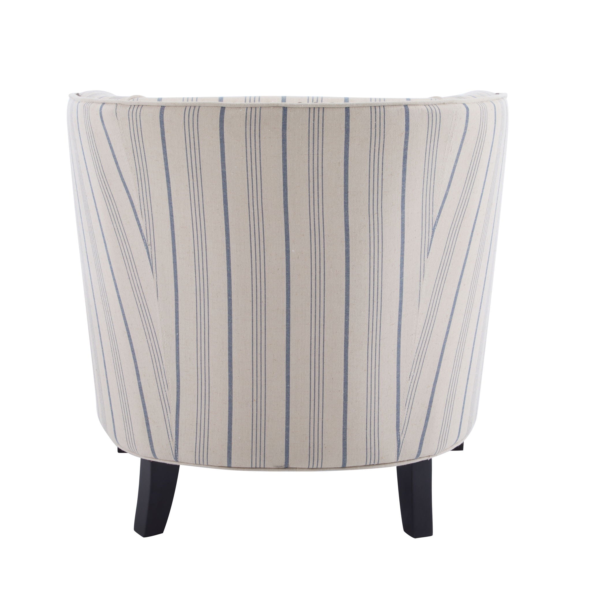 Transitional Upholstered Stripe Barrel Chair With Birch Wood Legs And Plush Cushioned Seat - Beige / Blue Stripe