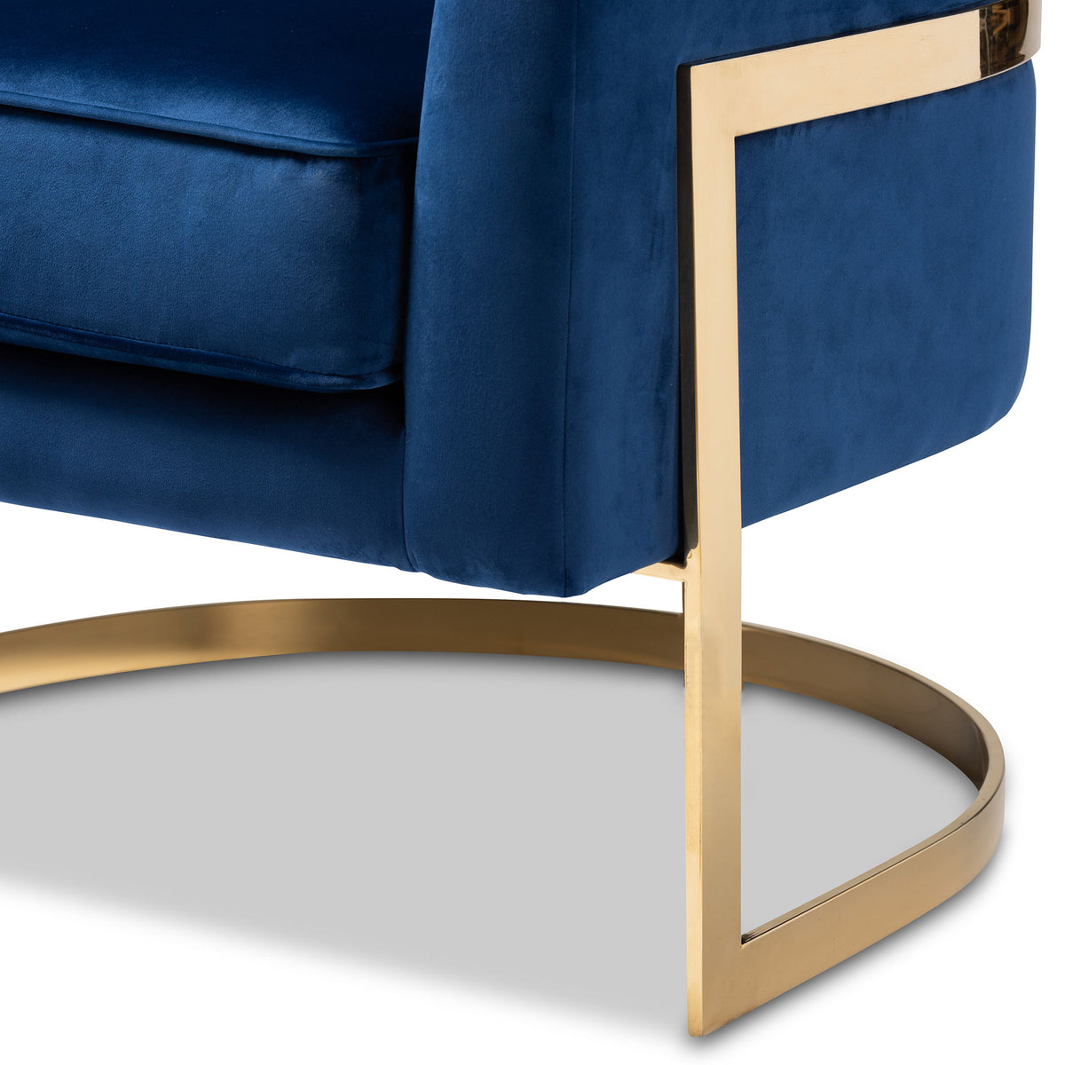 Tomasso Glam Royal Blue Velvet Fabric Upholstered Gold-Finished Lounge Chair