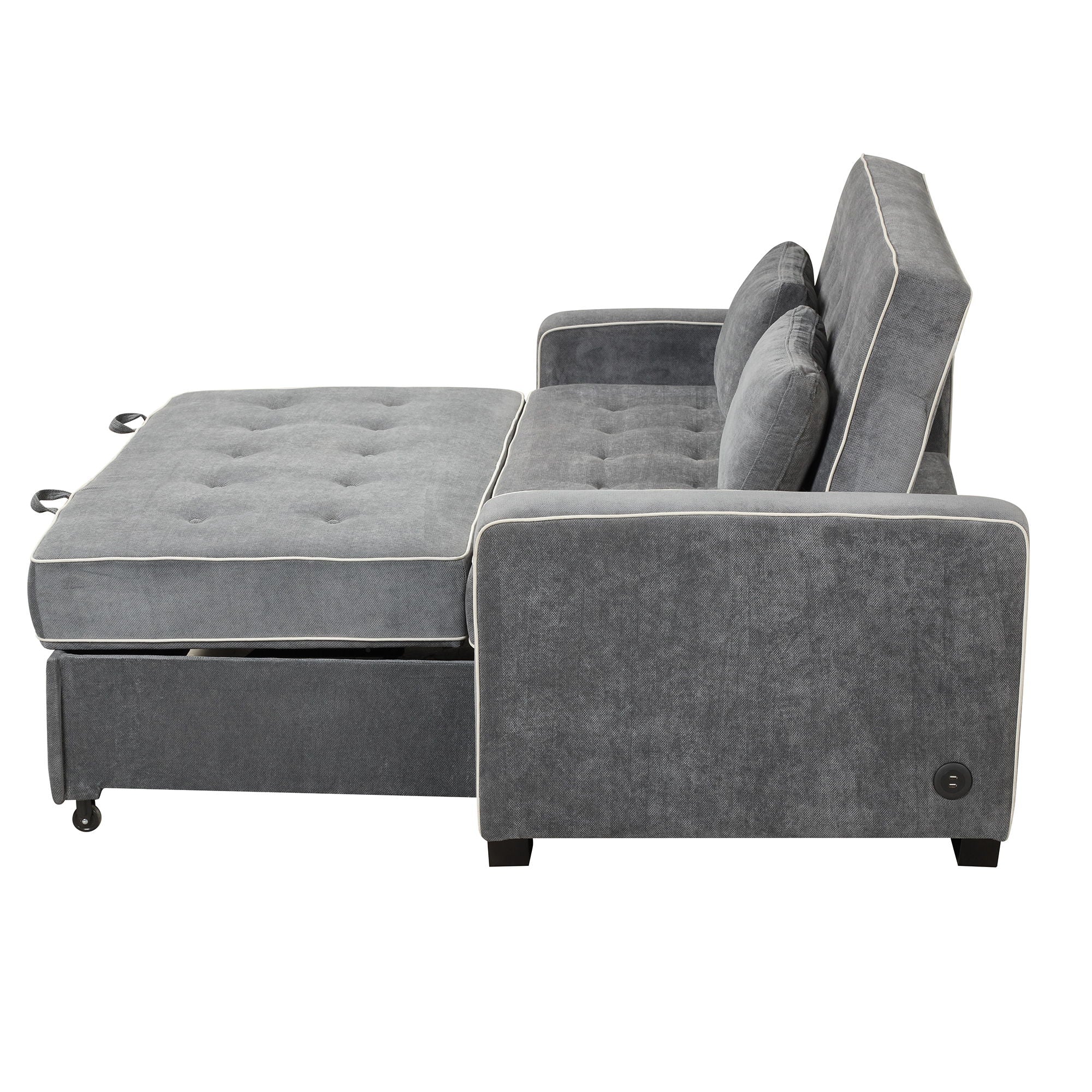 Upholstered Sleeper Bed Sofa With Dual USB Charging, Adjustable Backrest