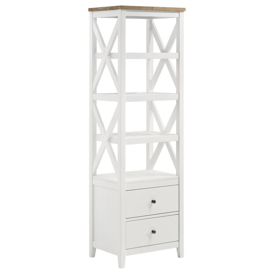 Coaster Fine Furniture Hollis - 4-Shelf Wood Media Tower With Drawers - Brown And White | Meri Furniture