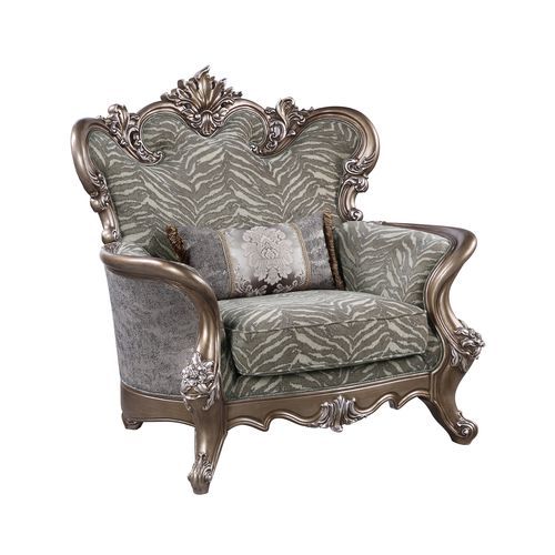 ACME Elozzol - Chair With Pillow - Fabric & Antique Bronze Finish - Wood | Meri Furniture