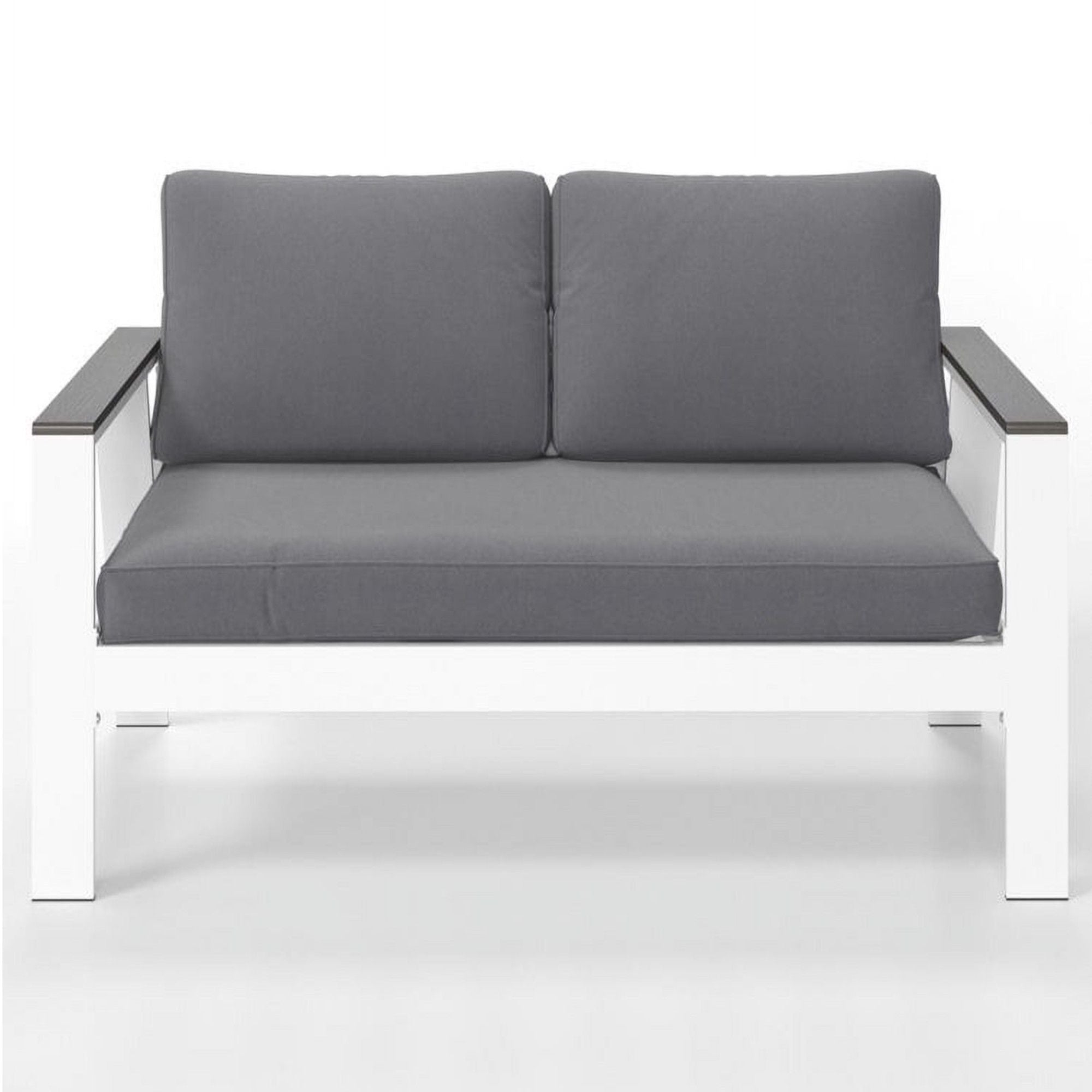 All Weather Patio Loveseat With Armrests & Angled Backrest - White / Gray
