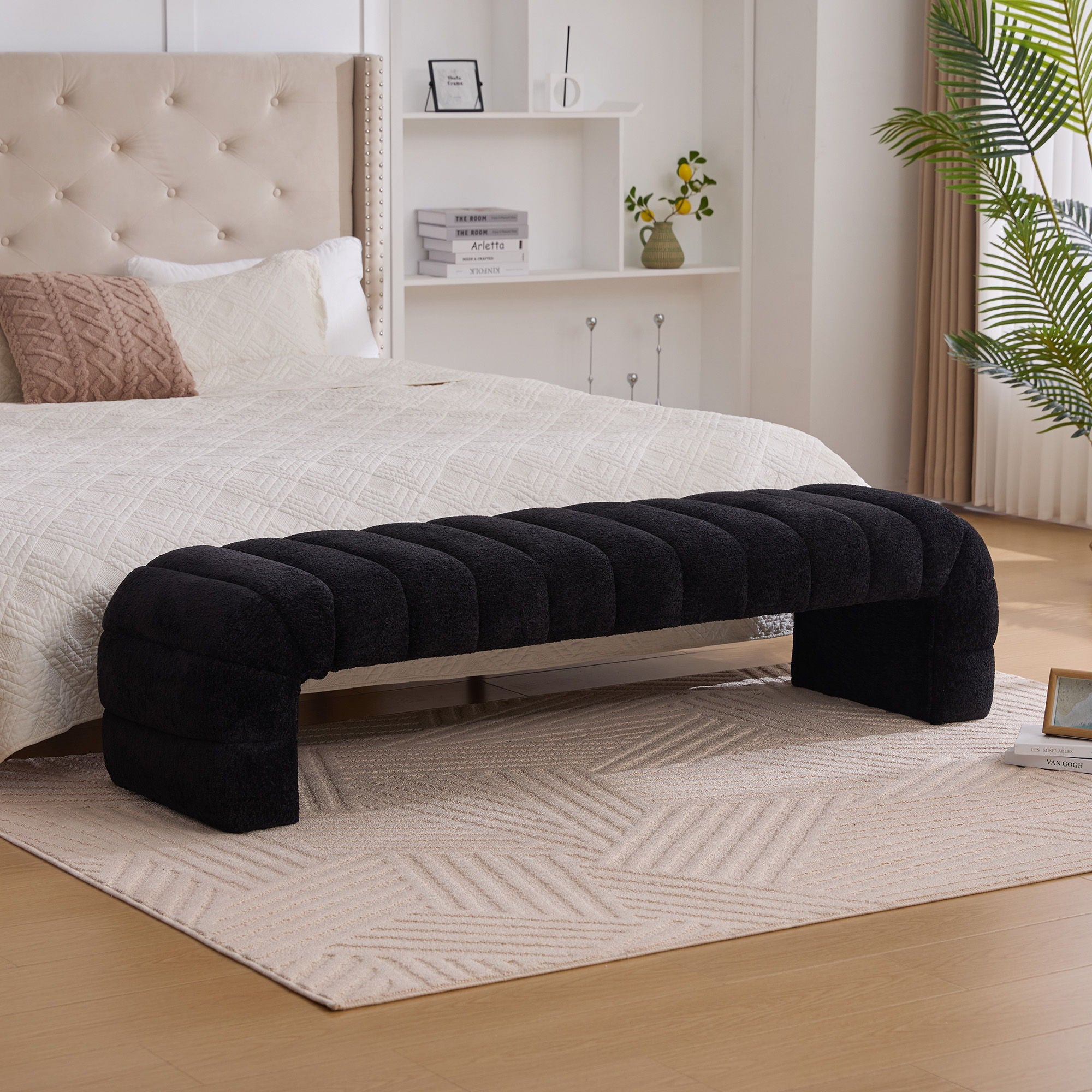 Modern Upholstered Armless Bed Bench With Channel Tufted Design