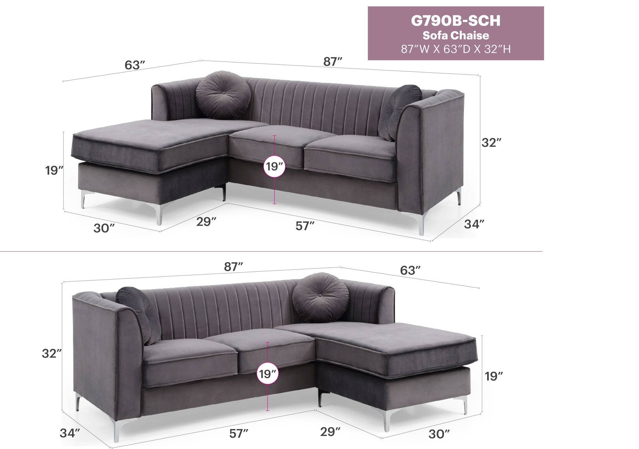 Delray - Micro Suede Sofa Chaise