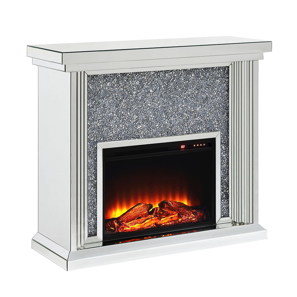 Noralie - 40" Fireplace - Mirrored & Faux Diamonds