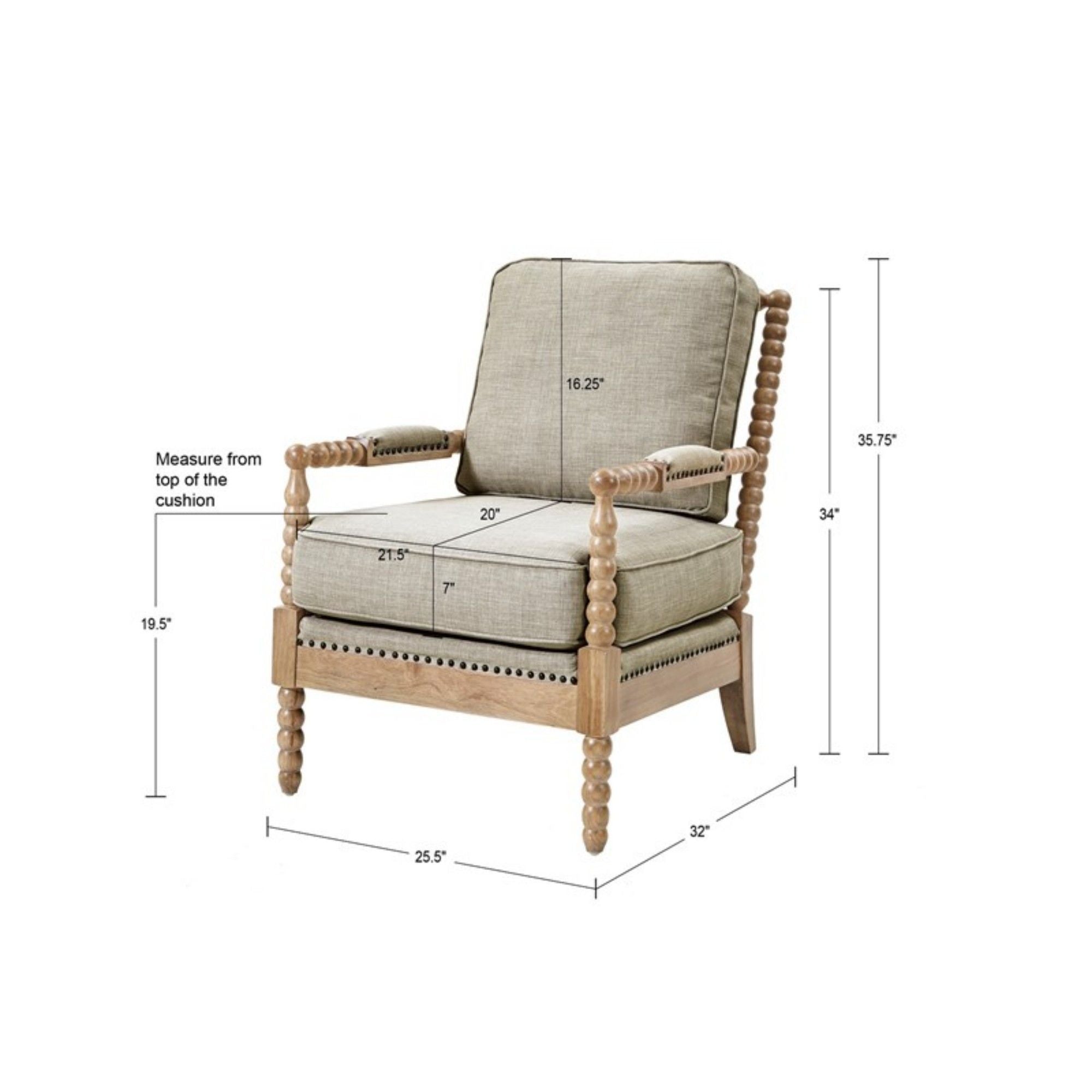 Arm Chair With Open Back Spindle Design, Padded Armrests