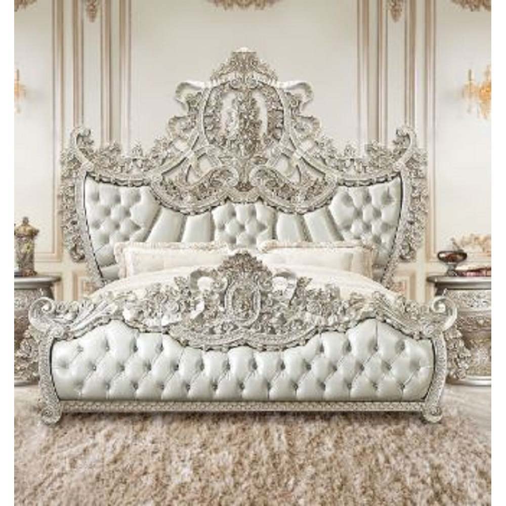 ACME Sandoval - Eastern King Bed - Beige PU & Champagne Finish | Meri Furniture