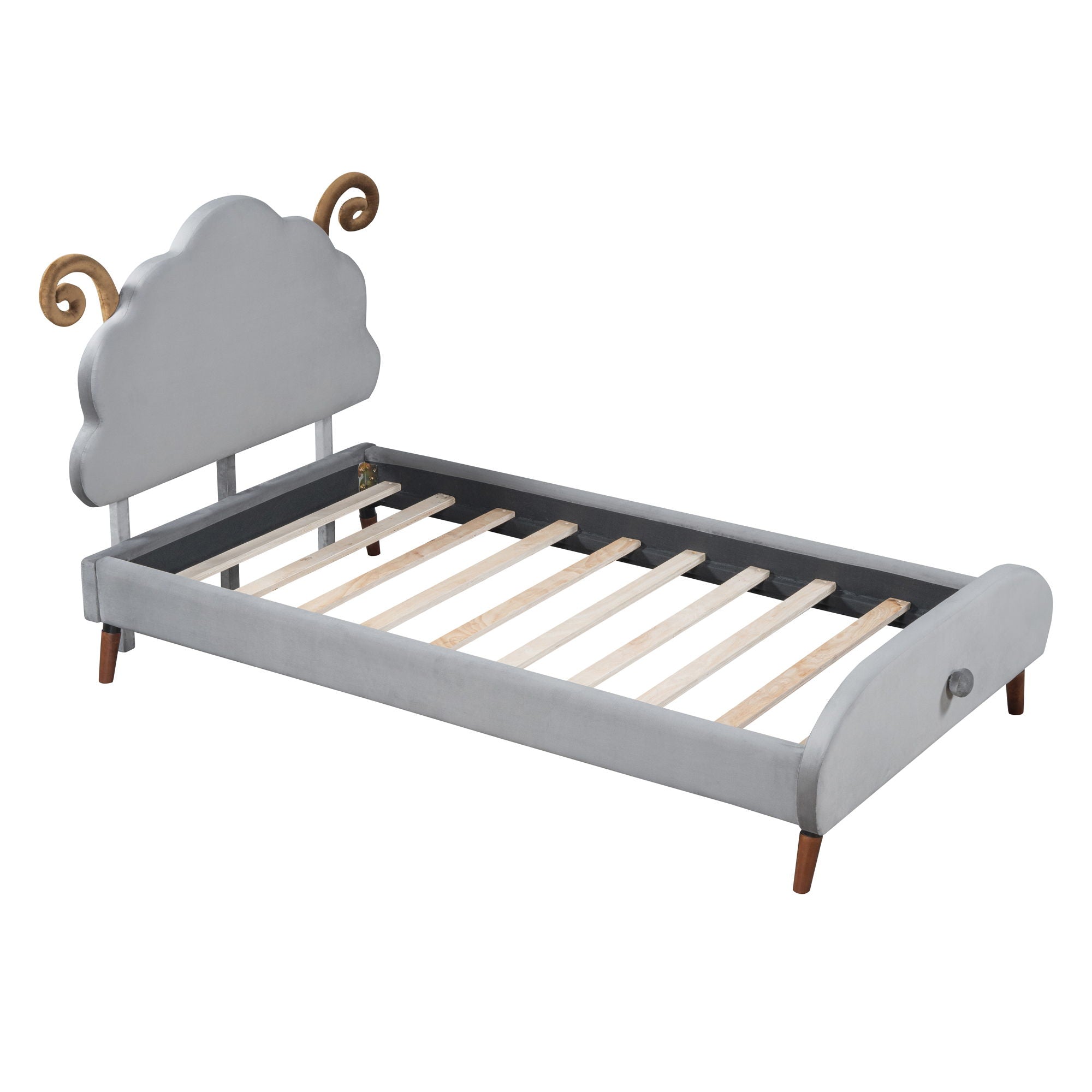 Upholstered Platform Bed With Sheep Shaped Headboard