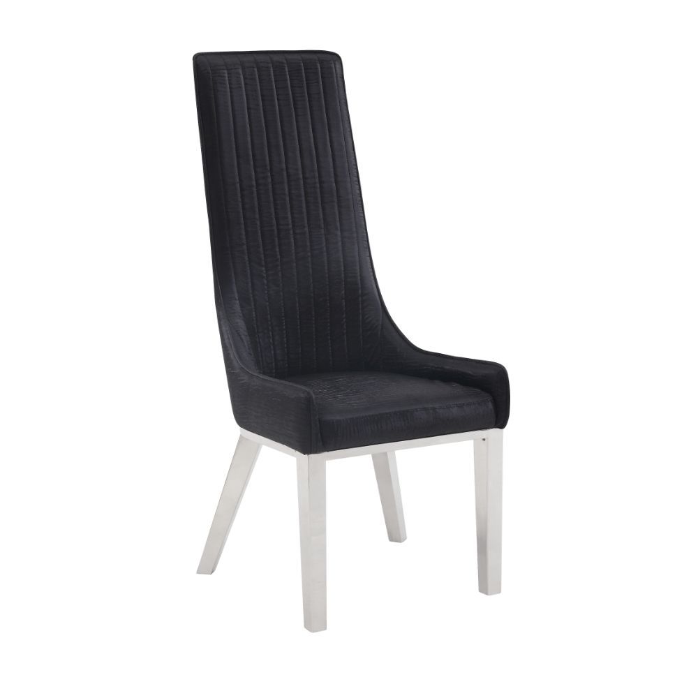 Dining Chair (High Back) • Stationary Seat: Standard Dining Height • Padded SEAT & BACK: PU () • Stainless Steel Apron Seat • Padded Backrest (Inside Channeled Pattern) • [sc] • Stainless Steel Square-Tapered Leg • Sloped Low Armrest: Padded