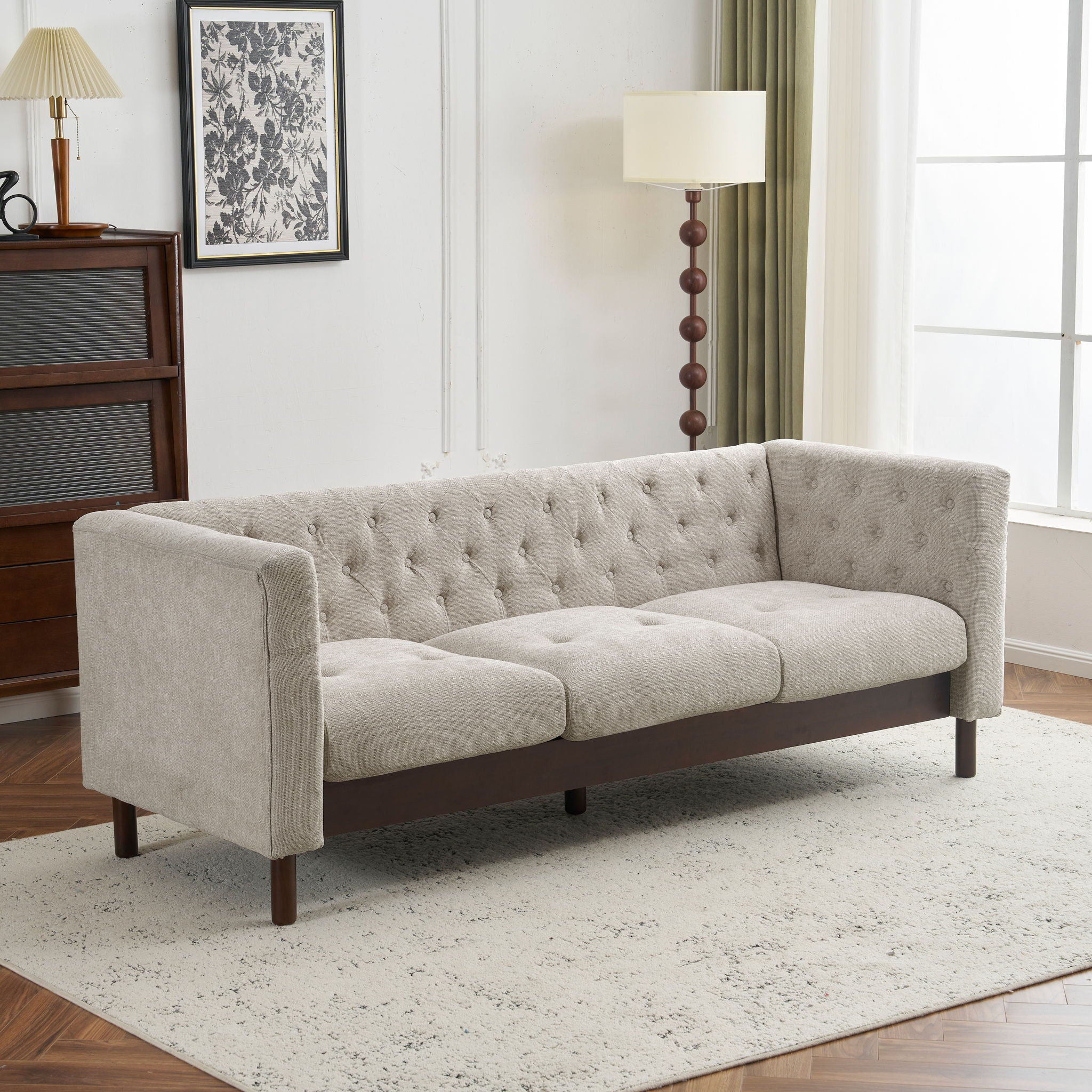 Upholstered Sofa Modern 3 Seater Sofa Couch With Tufted Design For Living Room