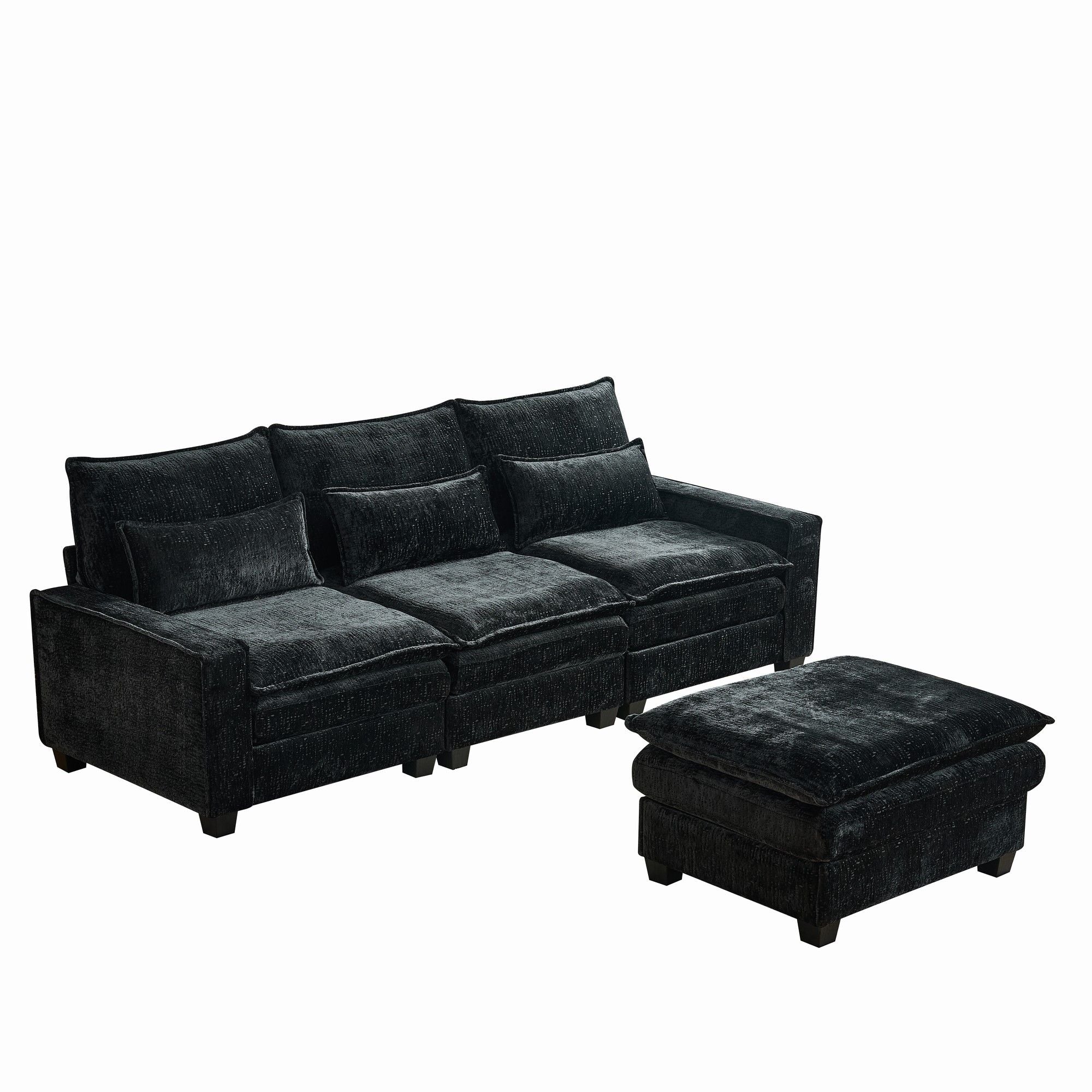 Modern Comfy Chenille L Shaped Sectional Sofa With Movable Ottoman