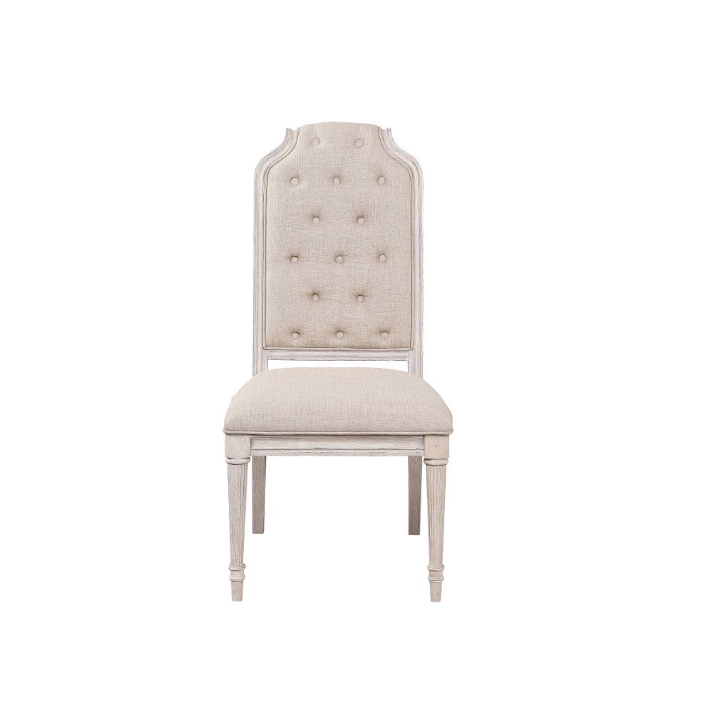 ACME Wynsor - Side Chair (Set of 2) - Fabric & Antique Champagne | Meri Furniture