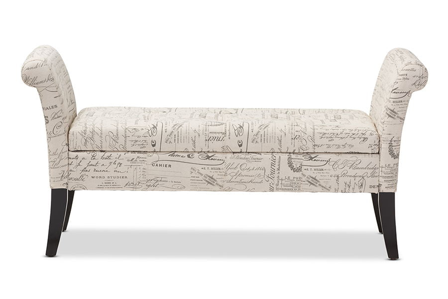 AvigNon Script-Patterned French Laundry Fabric Storage Ottoman Bench