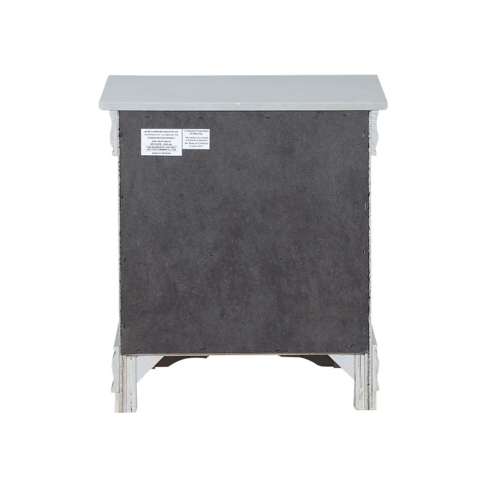 ACME It has two drawers with center metal glide and brushed nickel metal handle. Offers you plentiful storage with spacious drawers | Meri Furniture