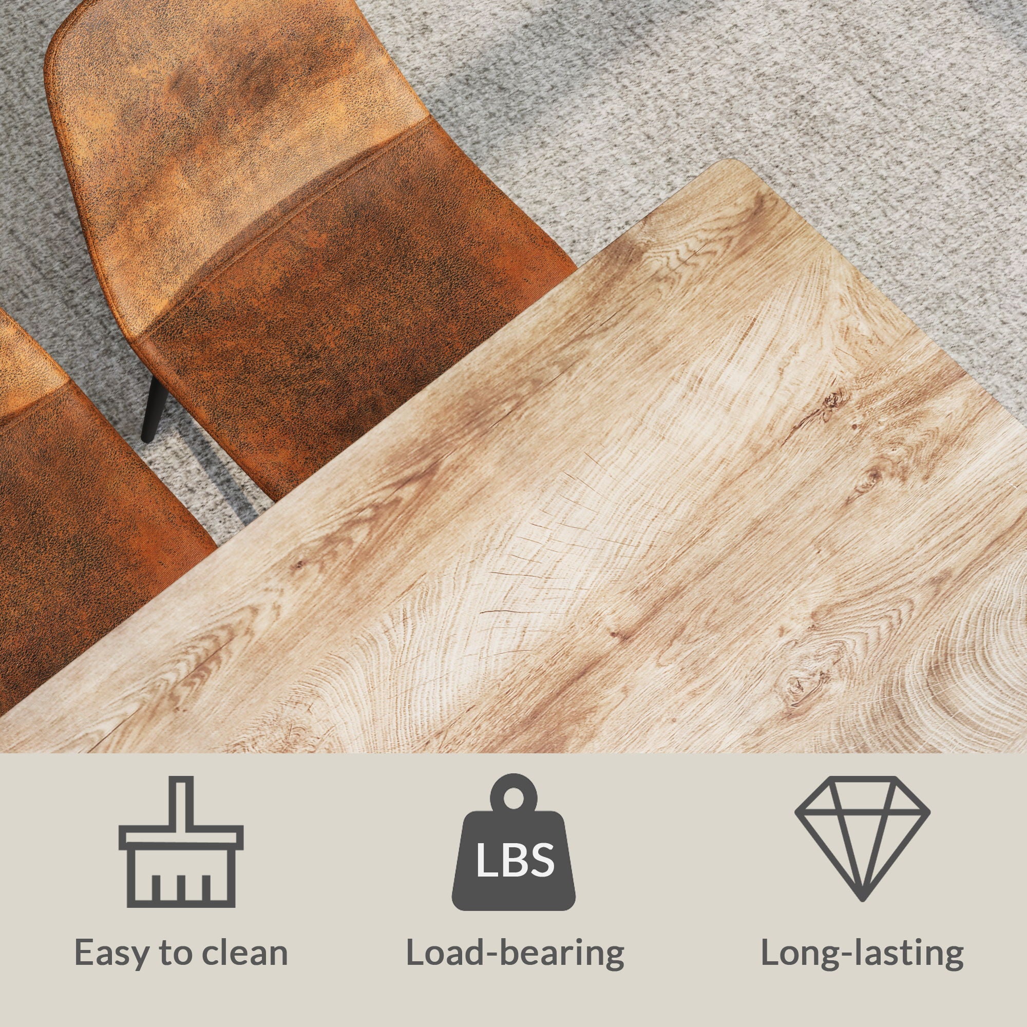 Modern Minimalist 47" Wood Dining Table With Metal Legs For 4 - Wood