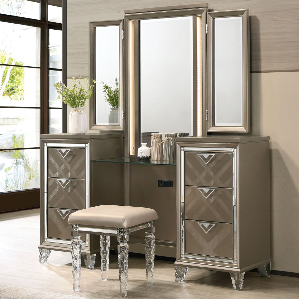 Skylar - Vanity Desk & Mirror - Dark Champagne