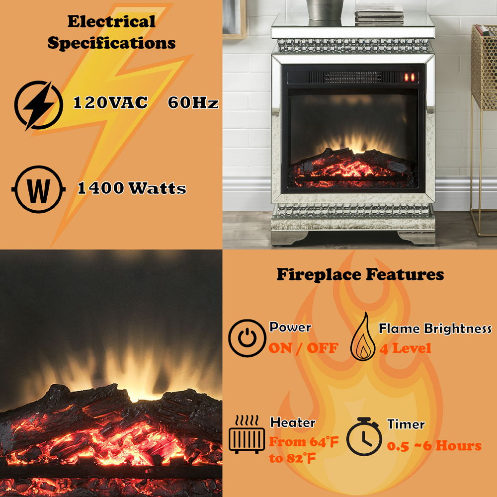 Lotus - Fireplace - Mirrored & Faux Ice Cube Crystals