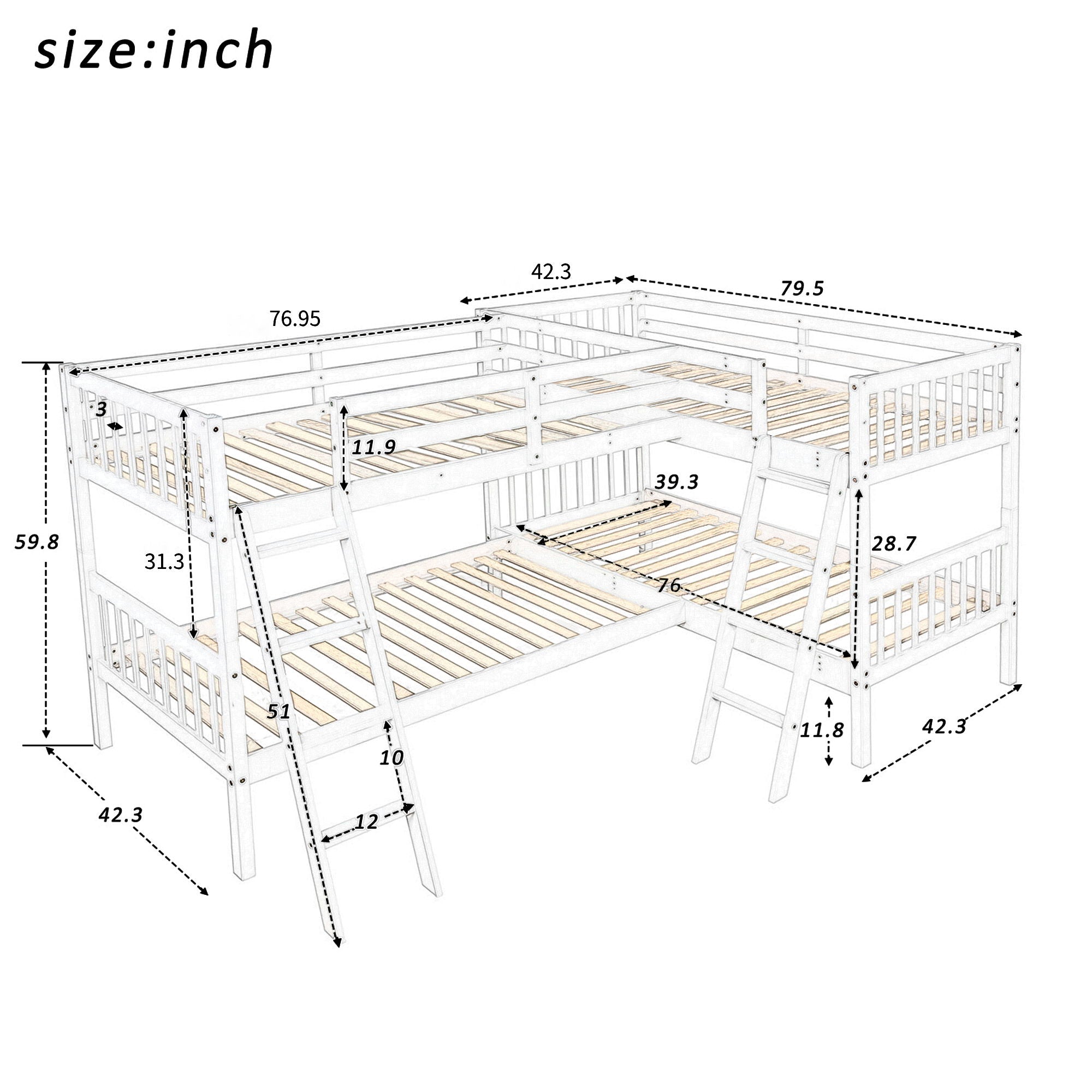 L Shaped Bunk Bed With Ladder
