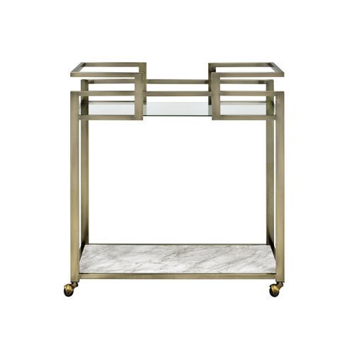 ACME Neilo - Kitchen Cart - Clear Glass, Faux Marble & Wire Brass Finish | Meri Furniture