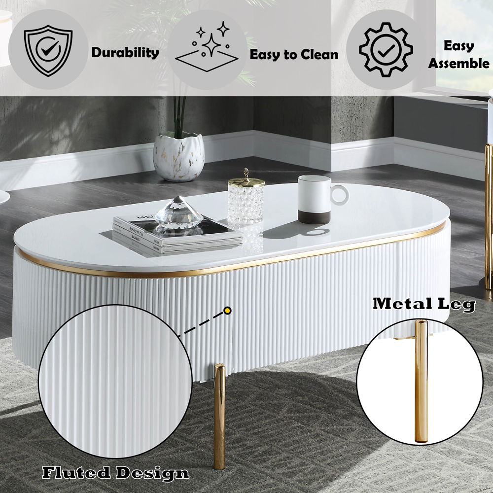 Daveigh - Coffee Table - White High Gloss & Gold