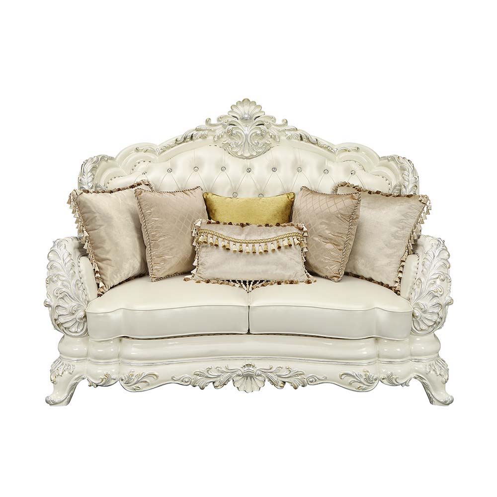 Adara - Loveseat - White PU & Antique White Finish