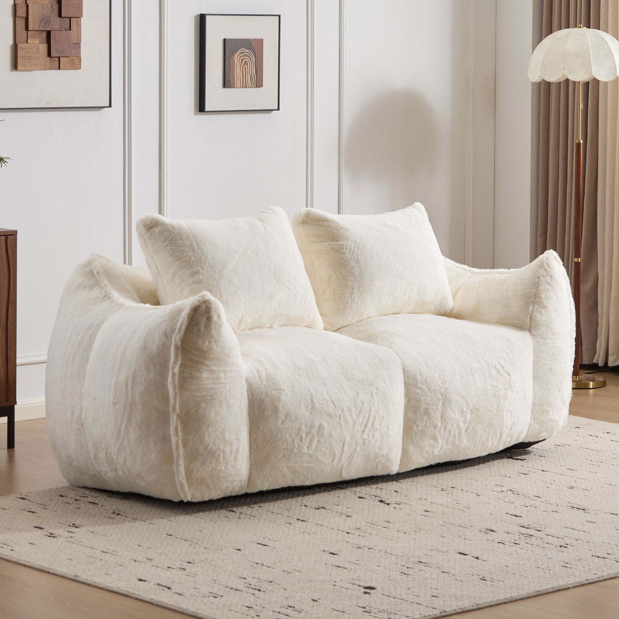 Giant Bean Bag Couch, Ultra Soft Fluffy Loveseat For Living Room
