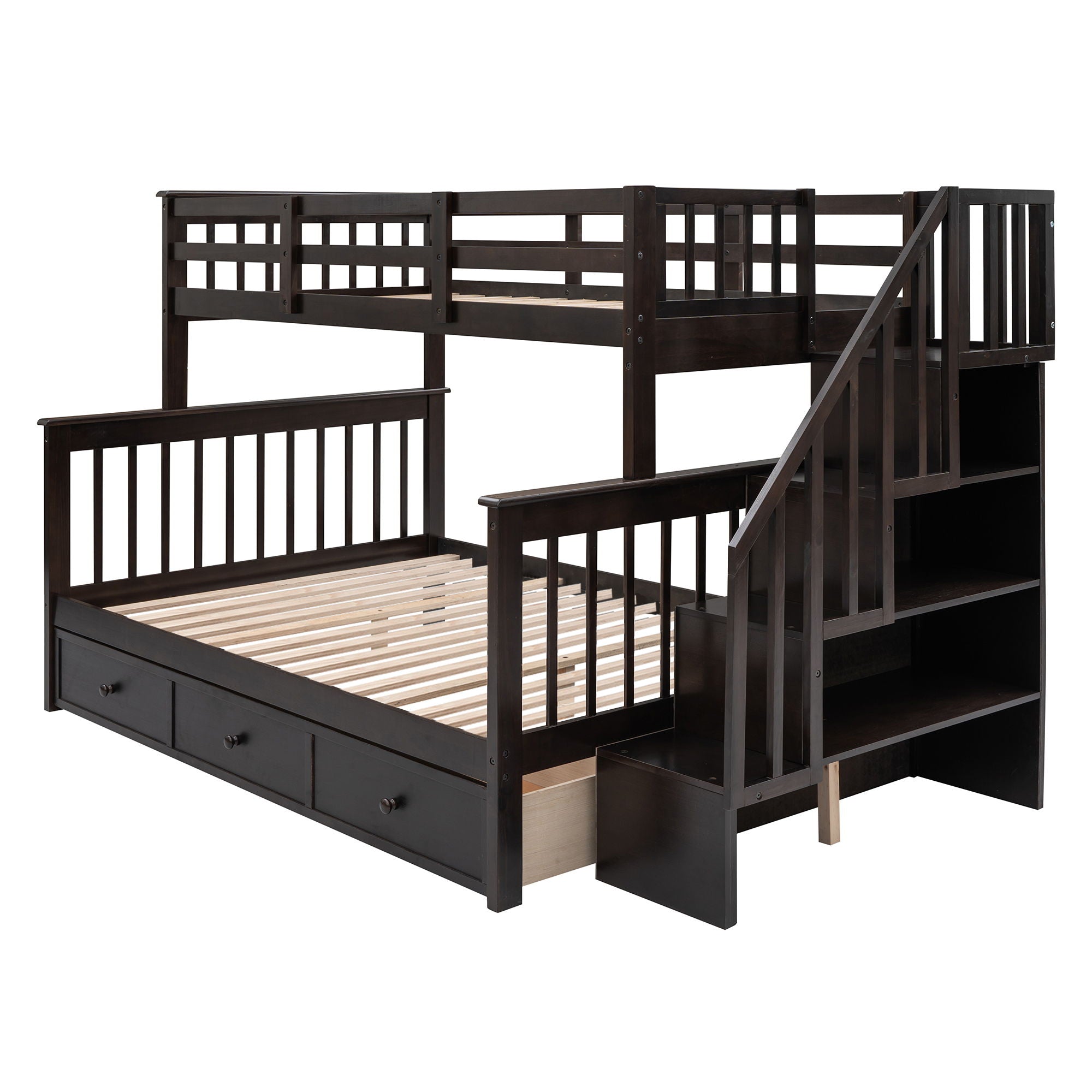 Stairway Bunk Bed With Storage And Guard Rail For Bedroom