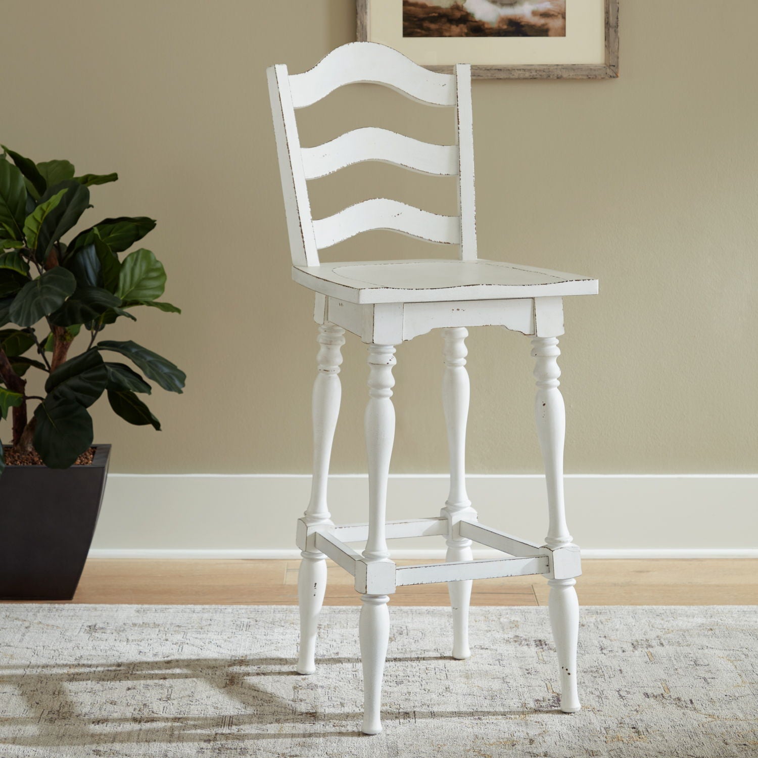 Liberty Furniture Magnolia Manor - Ladderback Swivel Bar Stool - White | Meri Furniture