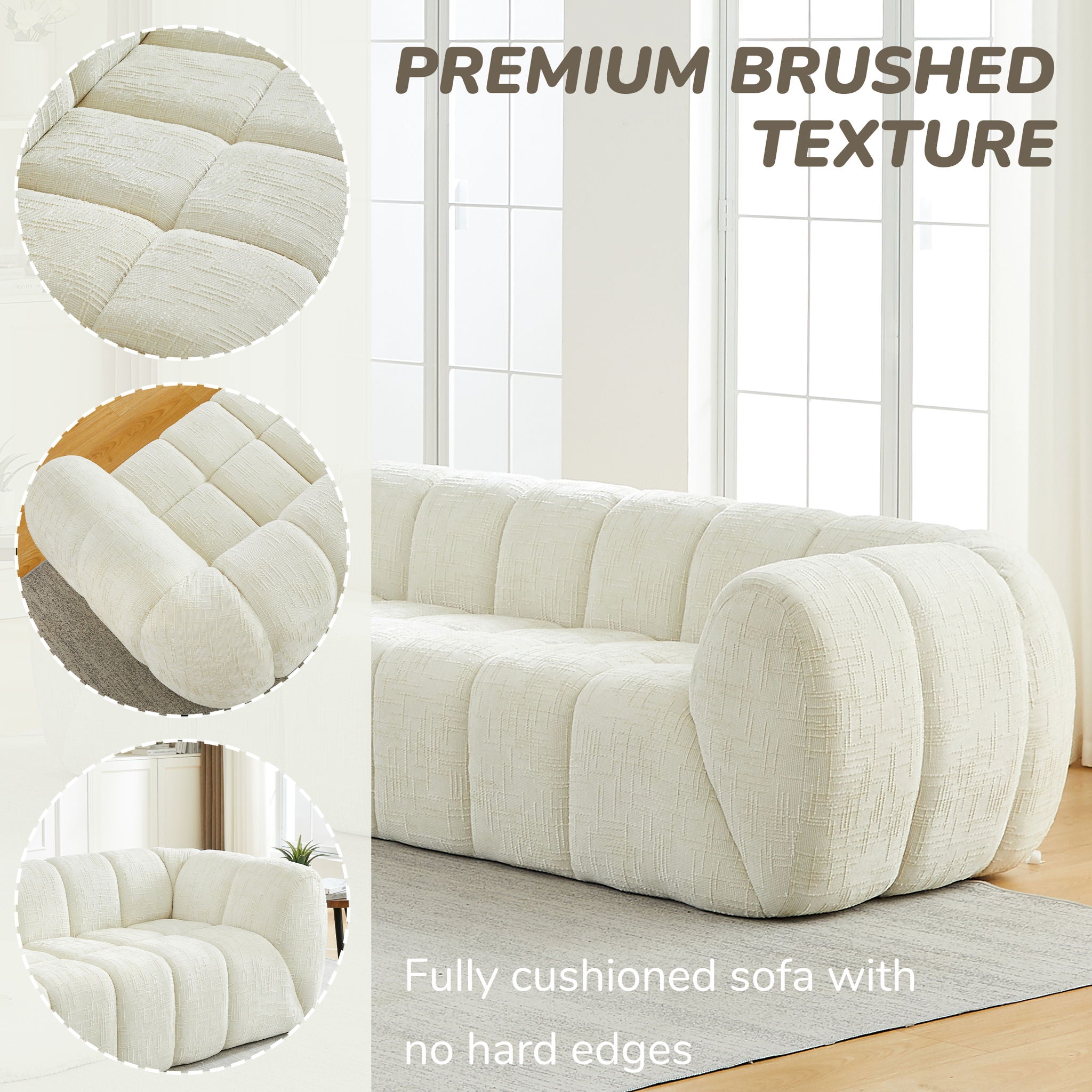 Quilted Cloud Sofa, Three-Seater - Beige