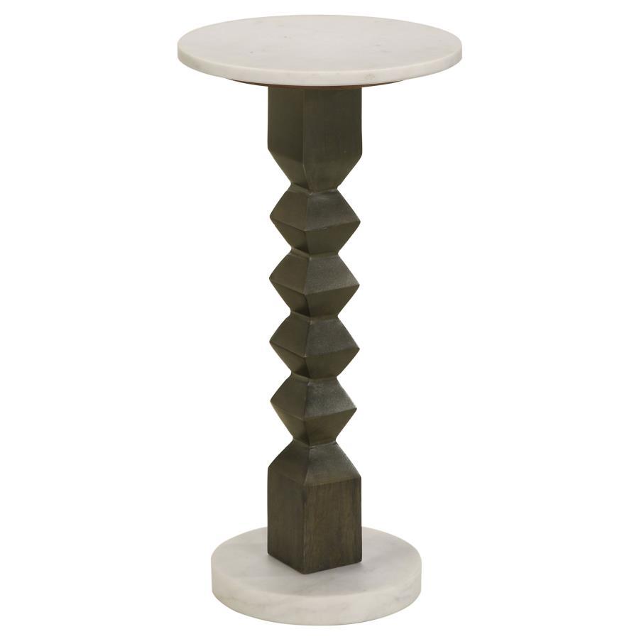 Coaster Fine Furniture Colette - Round Marble Top Side Table - White And Dark Gray | Meri Furniture