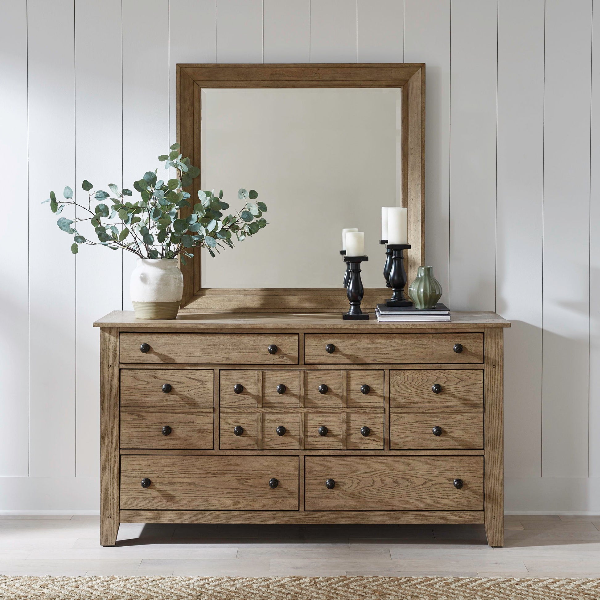 Liberty Furniture Grandpas Cabin - 7 Drawers Dresser & Mirror - Light Brown | Meri Furniture