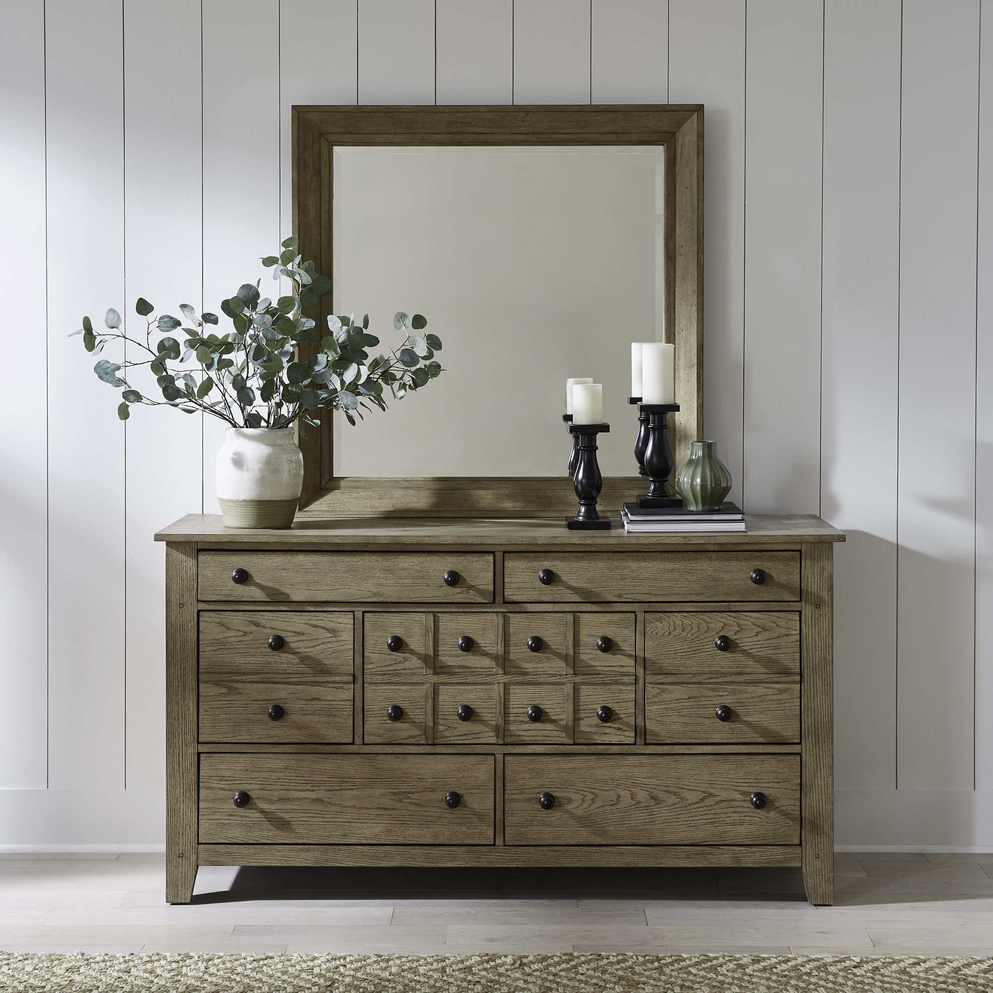 Liberty Furniture Grandpas Cabin - 7 Drawers Dresser & Mirror - Light Brown | Meri Furniture