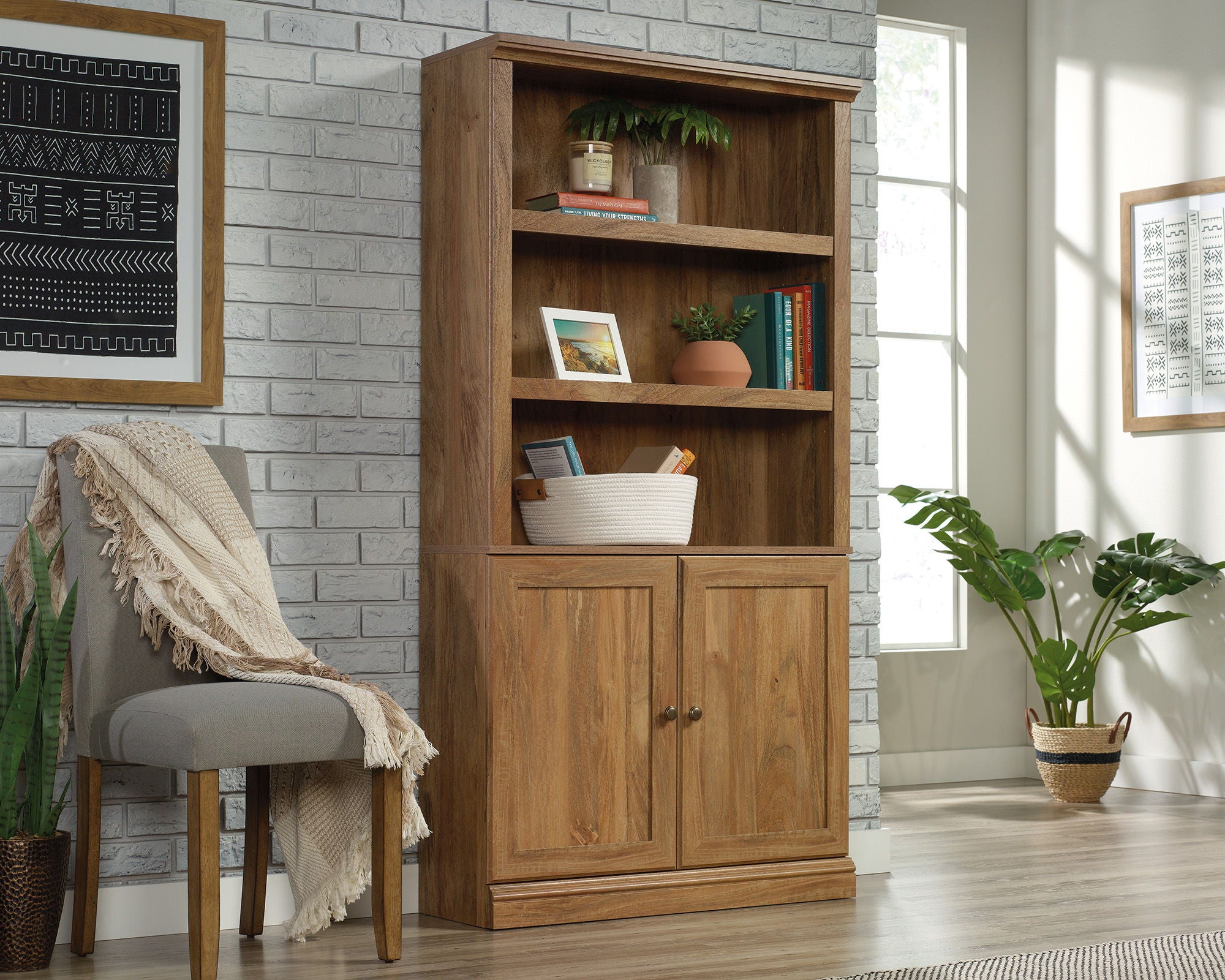 Transitional 3-Shelf 2-Door Bookcase