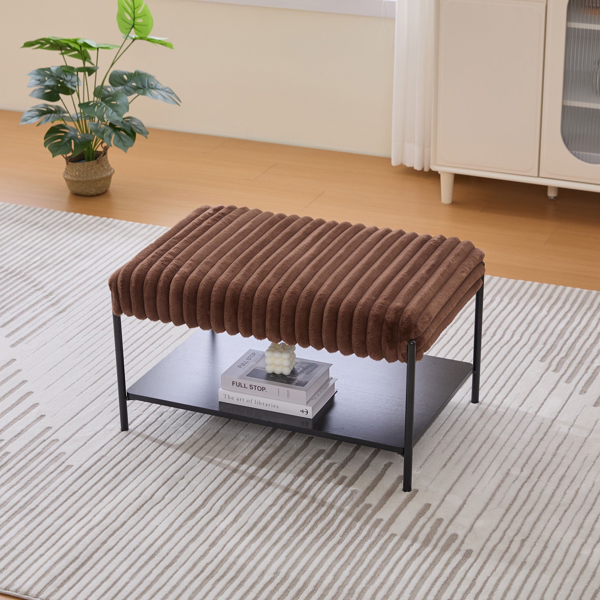 Upholstered Ottoman Coffee Table Foot Rest With Open Storage