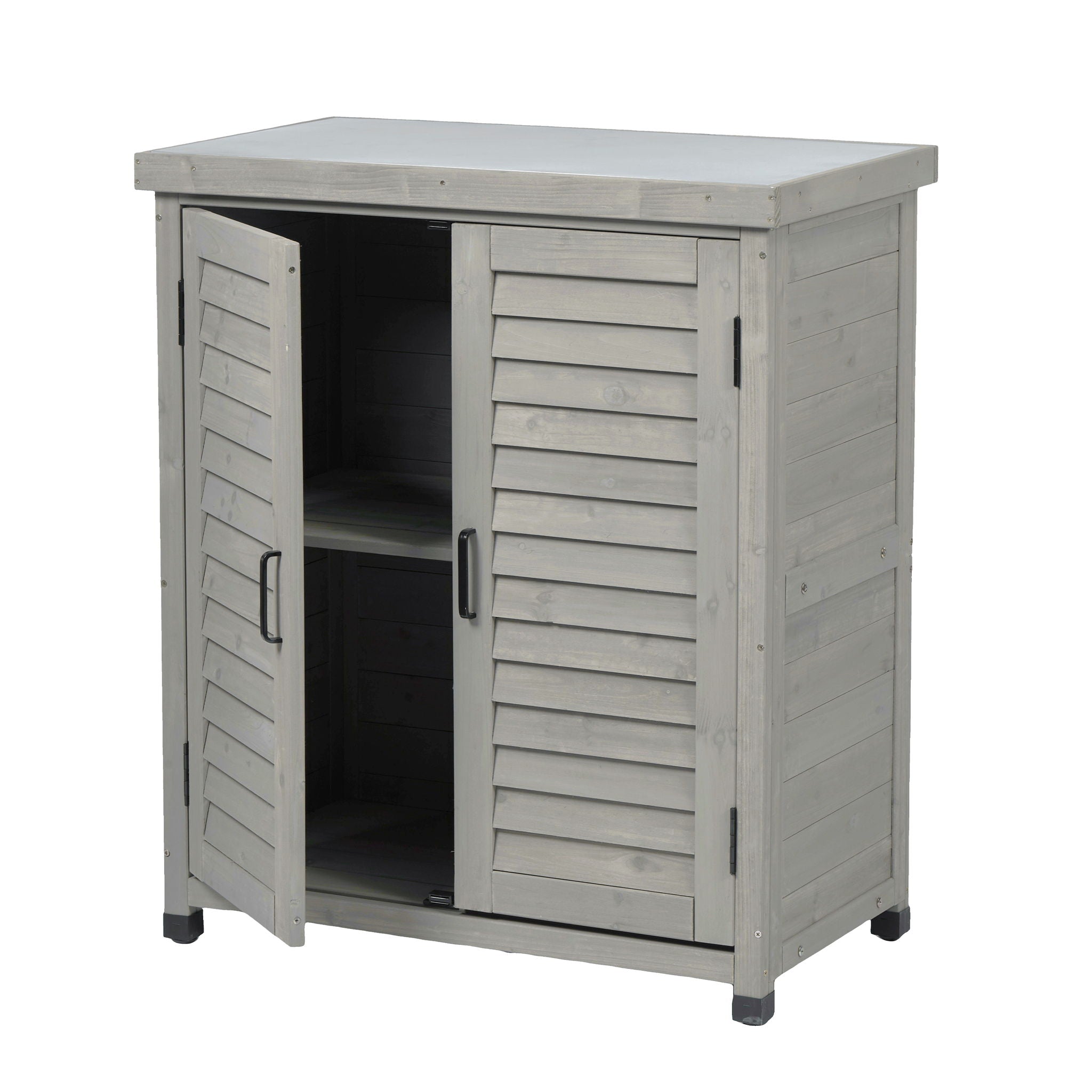 Potting Bench With Storage Cabinet And Metal Table Top For Outdoor