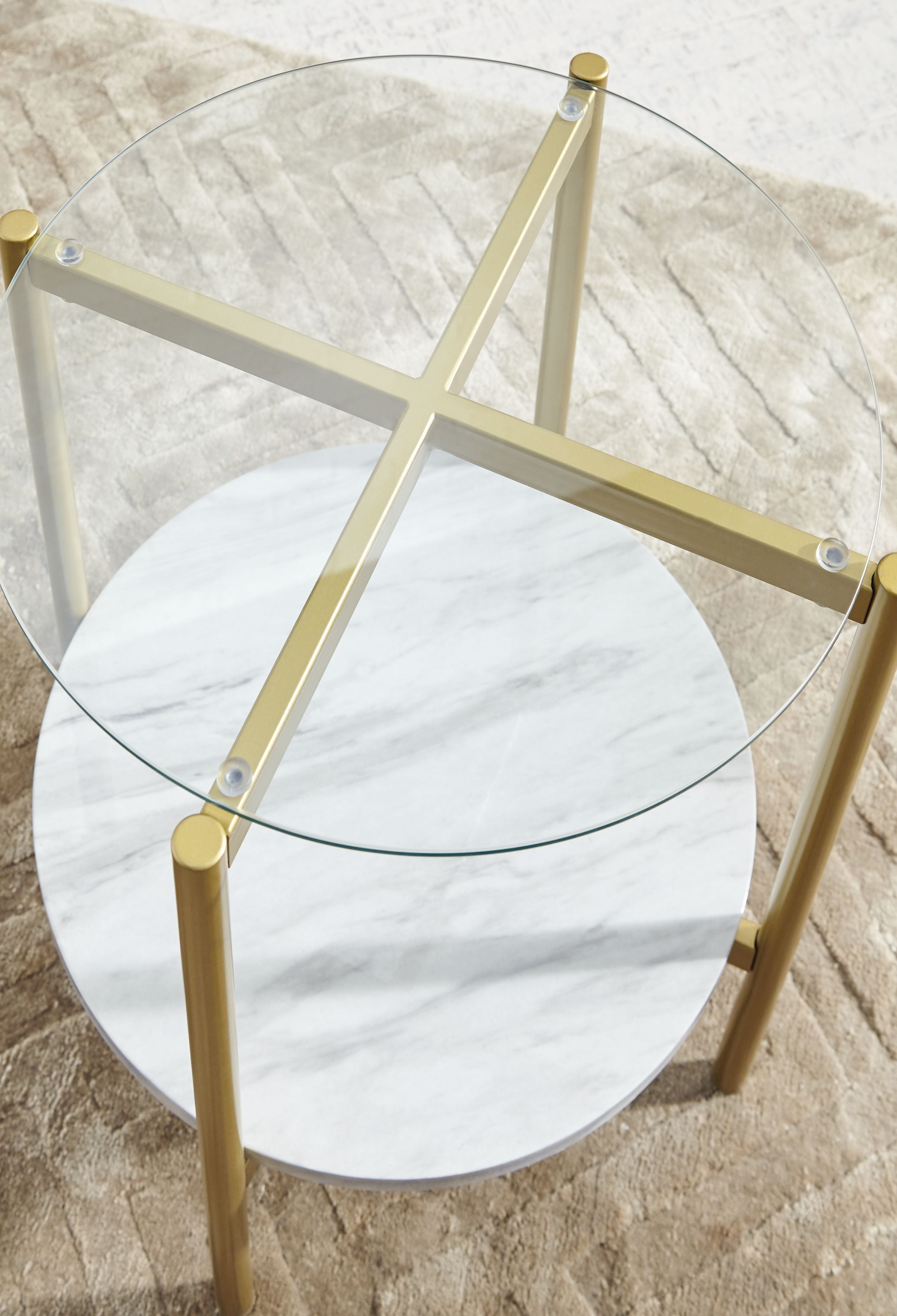 Ashley Furniture Wynora - White / Gold - Round End Table | Meri Furniture