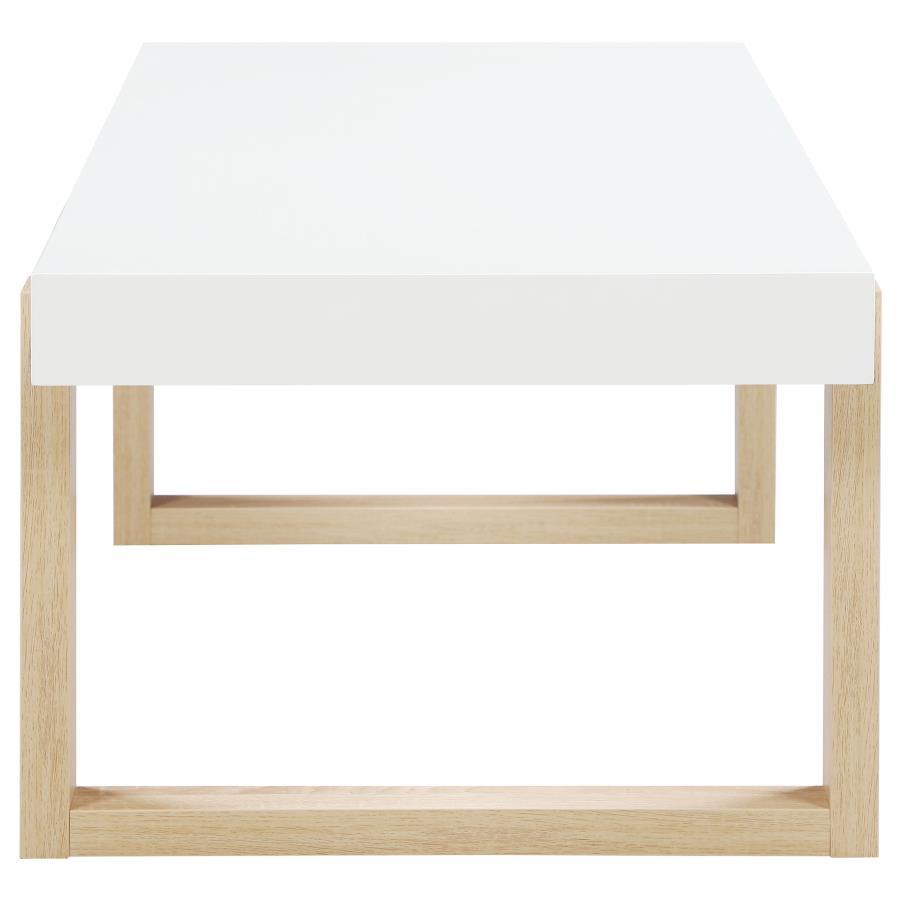 Coaster Fine Furniture Pala - Rectangular Coffee Table - White High Gloss And Natural | Meri Furniture