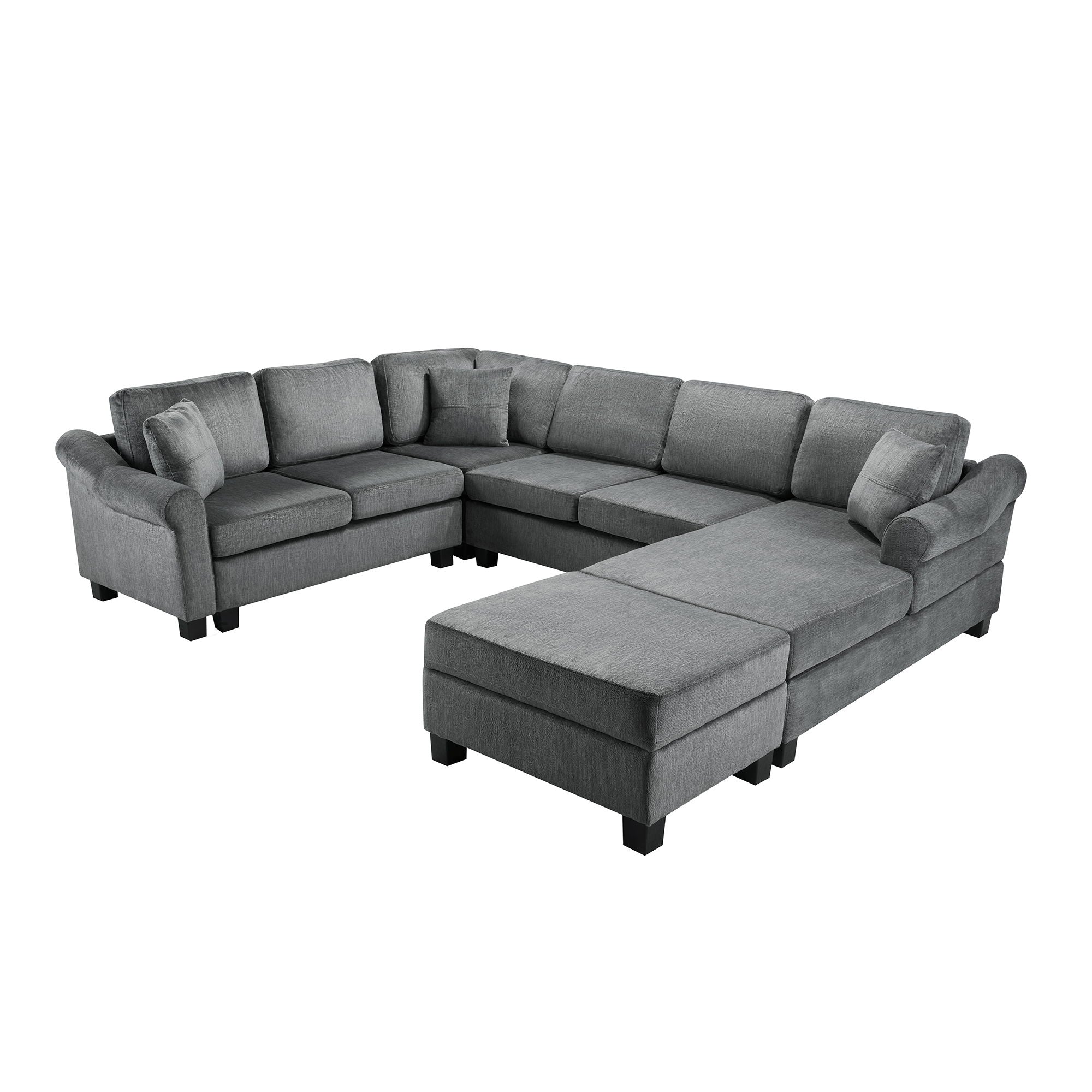 Contemporary U - Shaped Sectional Sofa With Movable Storage Ottoman