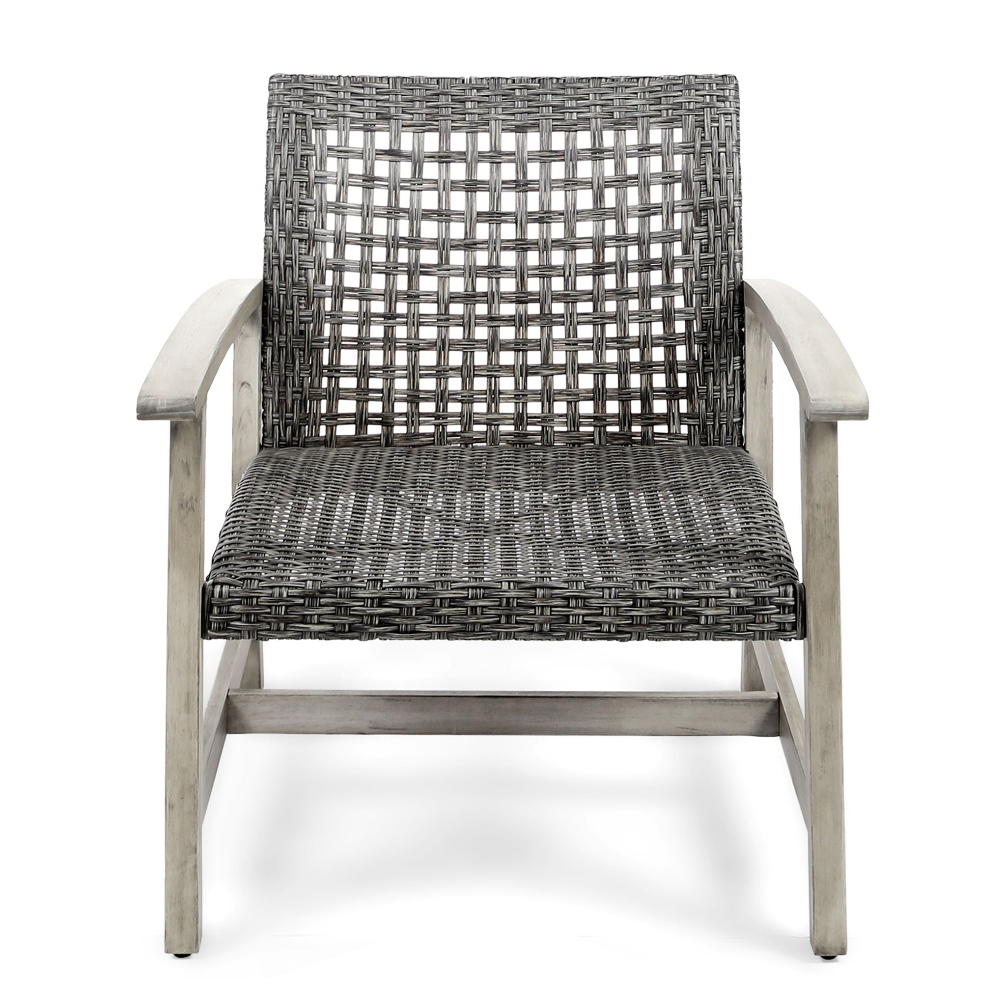Outdoor Club Chair With Rattan Cover And Acacia Wood Frame - Gray