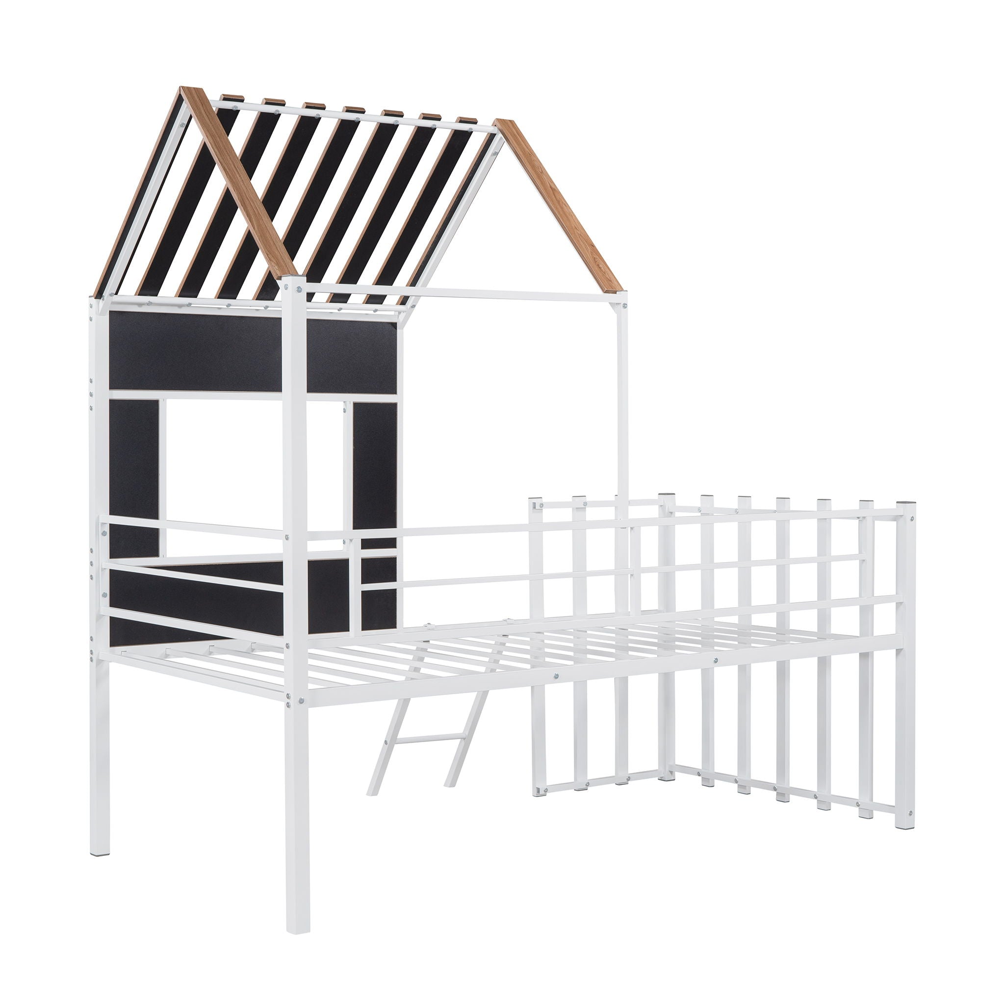 Loft Bed With Roof, Window, Guardrail, Ladder