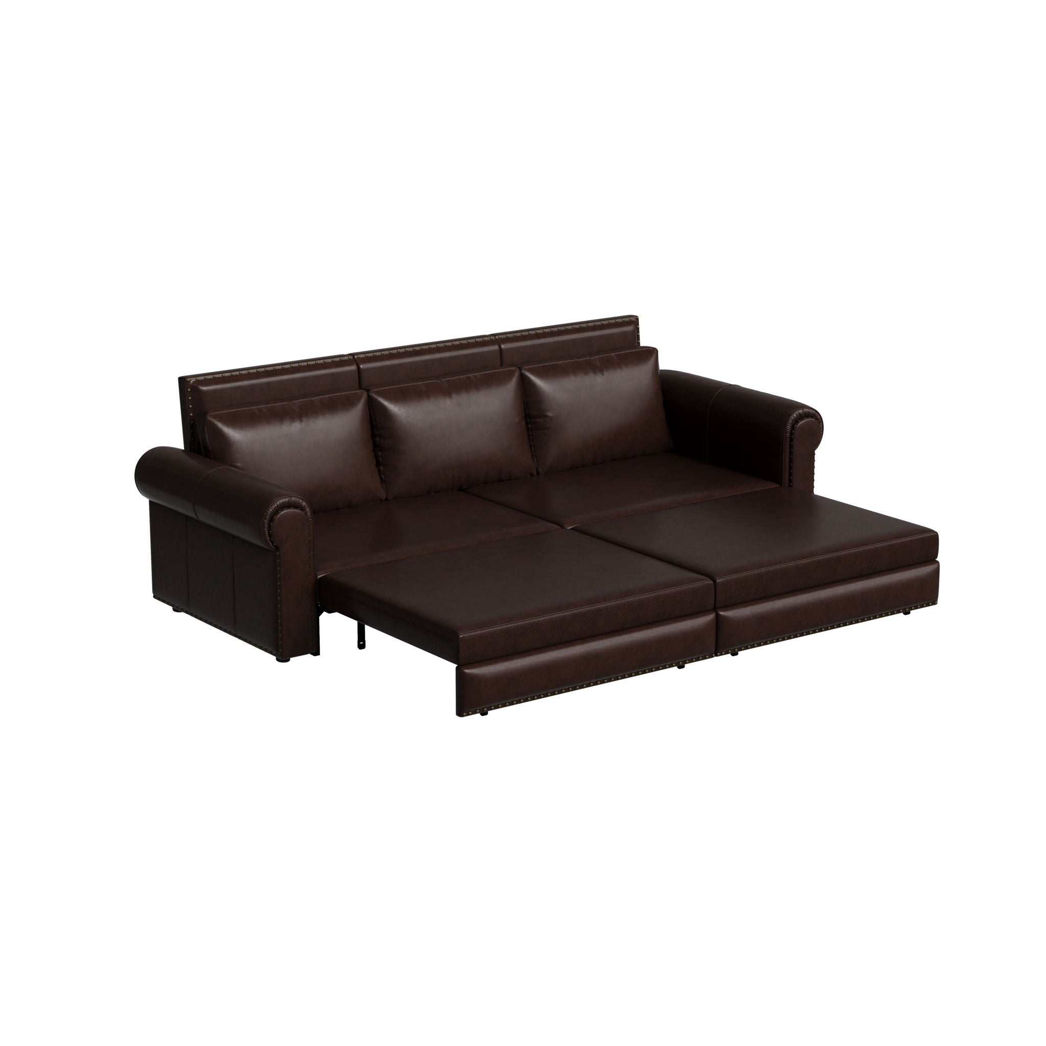 3 In 1 Convertible Sleeper Sofa With Nailhead Trim & Rolled Arm