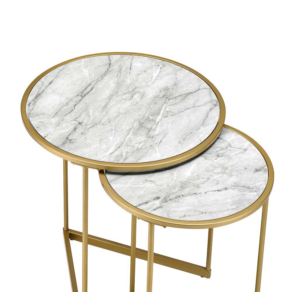 ACME Garo - Accent Table - Faux Marble & Gold Finish | Meri Furniture