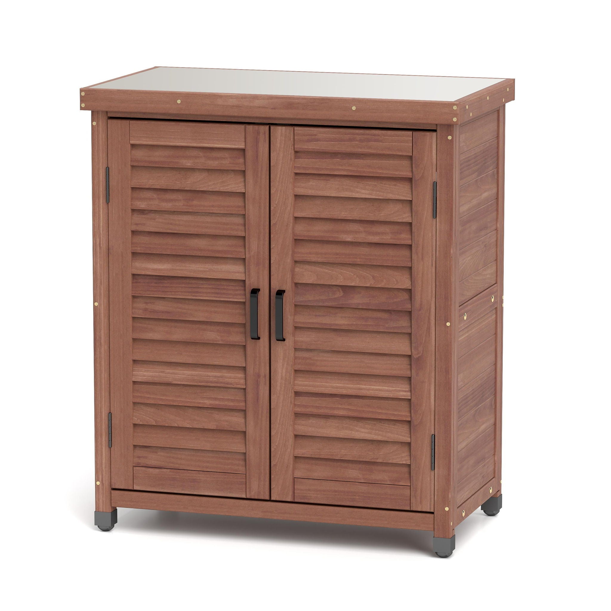 Potting Bench With Storage Cabinet And Metal Table Top For Outdoor