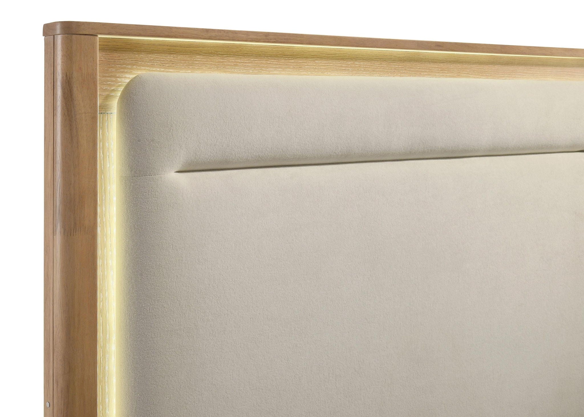 Leanne Queen LED Panel Bed Off White and Light Oak