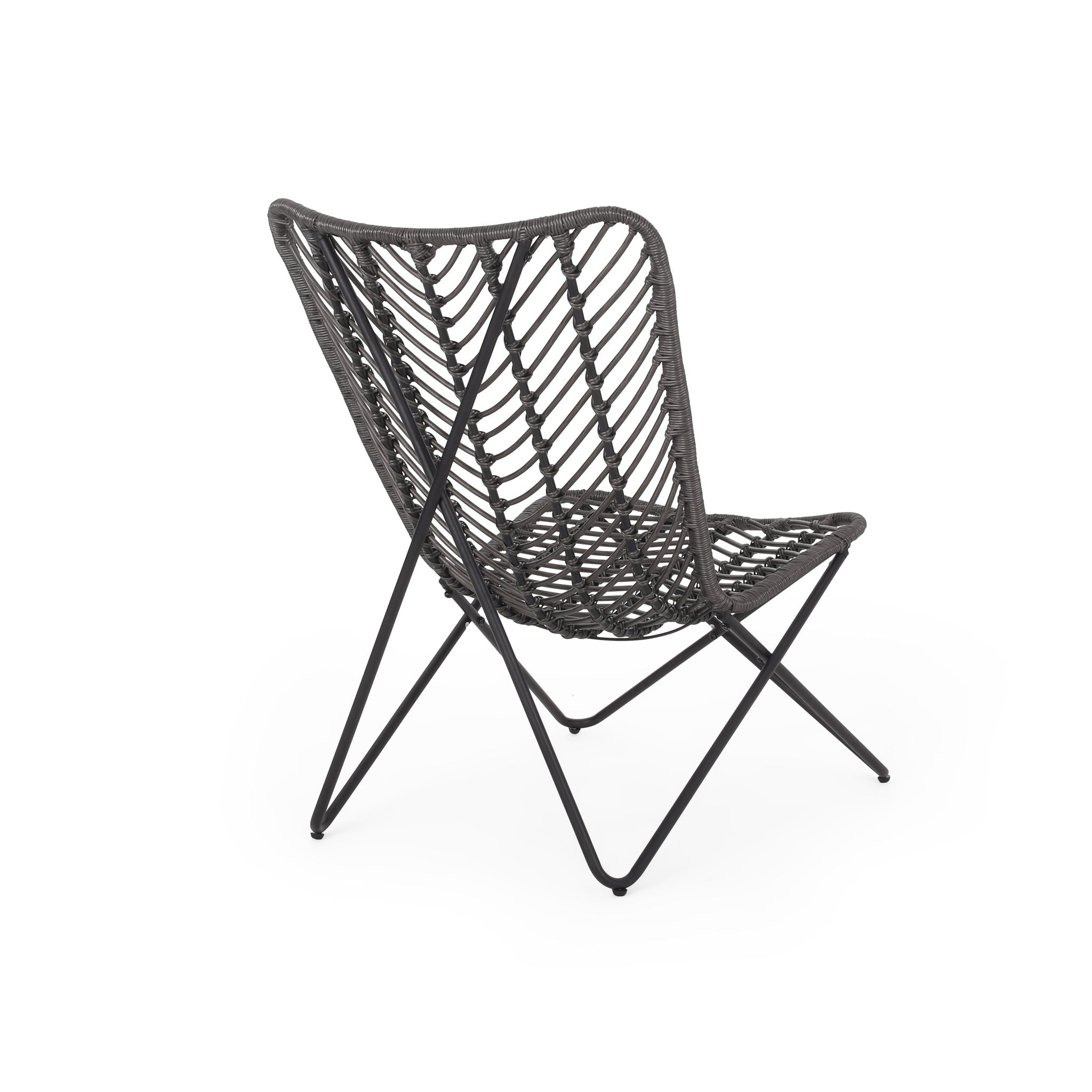 Outdoor Wicker Chair With Geometric Cross Base, (Set of 2) - Gray