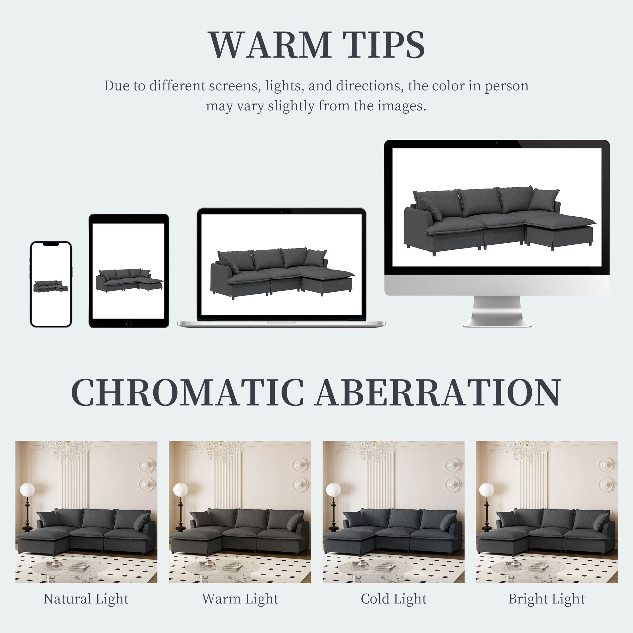 Sectional Sofa With Ottoman Cloud Couch Set With Throw Pillows, Free Combination