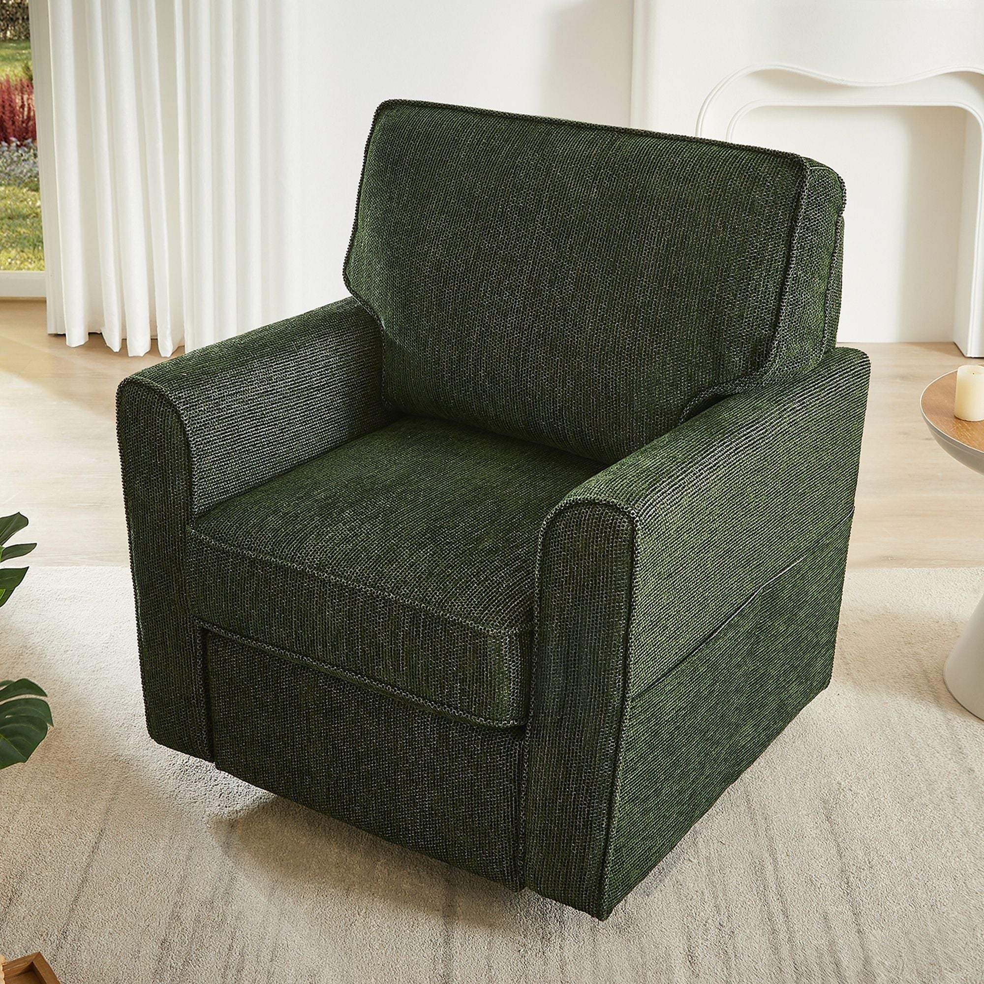 360° Swivel Accent Barrel Armchair With Side Pockets, Compact Design