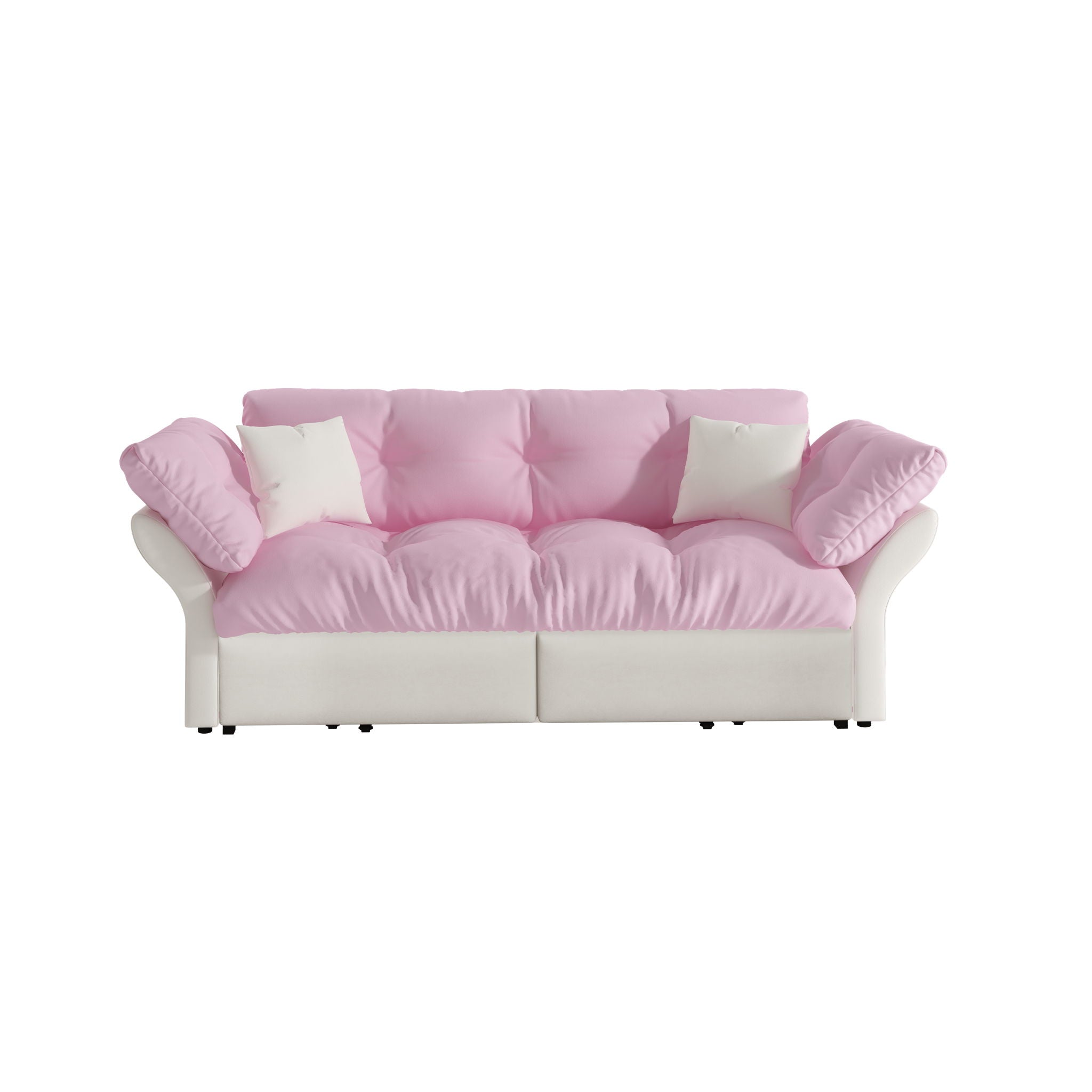 Queen Pull Out, 3 In 1 Convertible Sleeper Tufted Sofa & 2 Soft Pillows