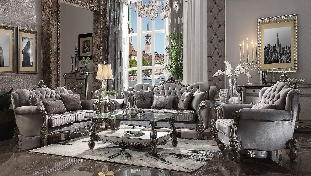 ACME Versailles - Sofa - Velvet & Antique Platinum - 47" | Meri Furniture