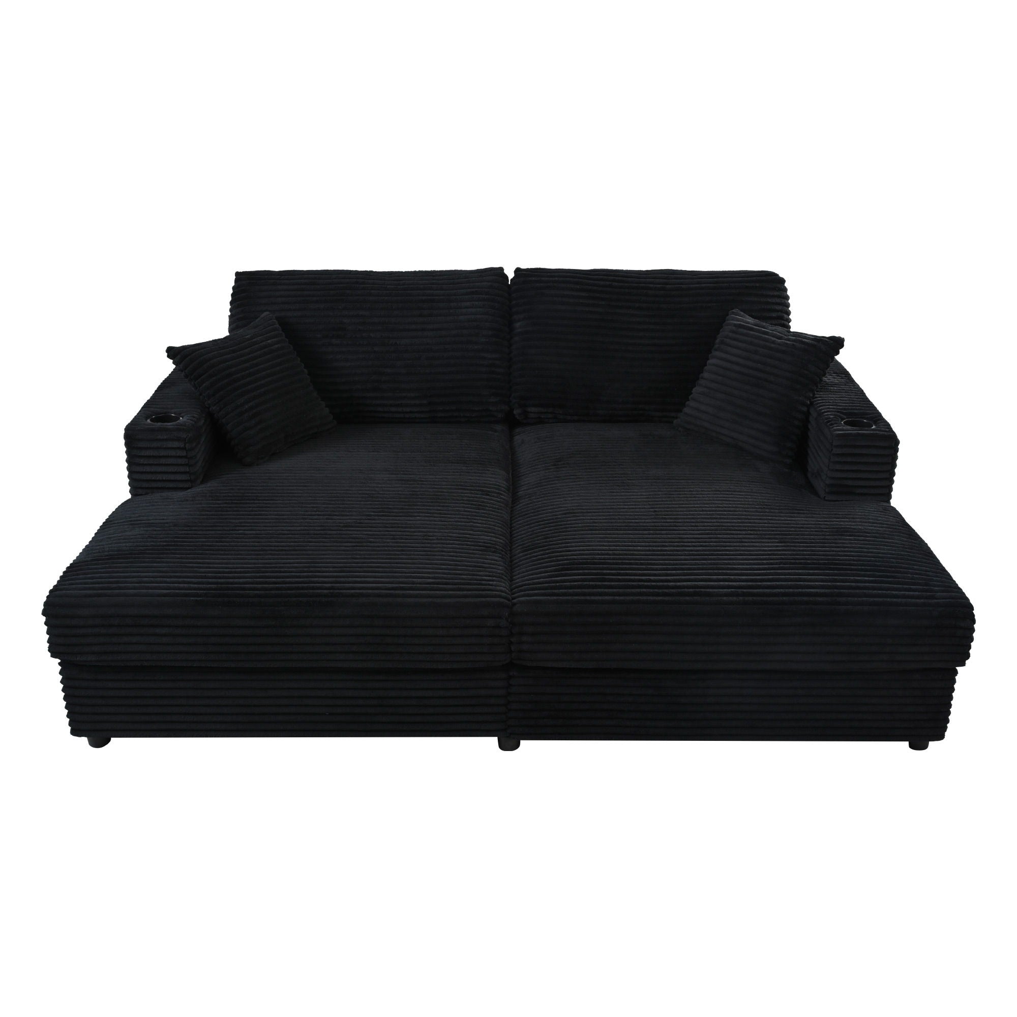 Oversized Loveseat Chaise With 2 USB Ports, 2 Cup Holders And 2 Throw Pillows